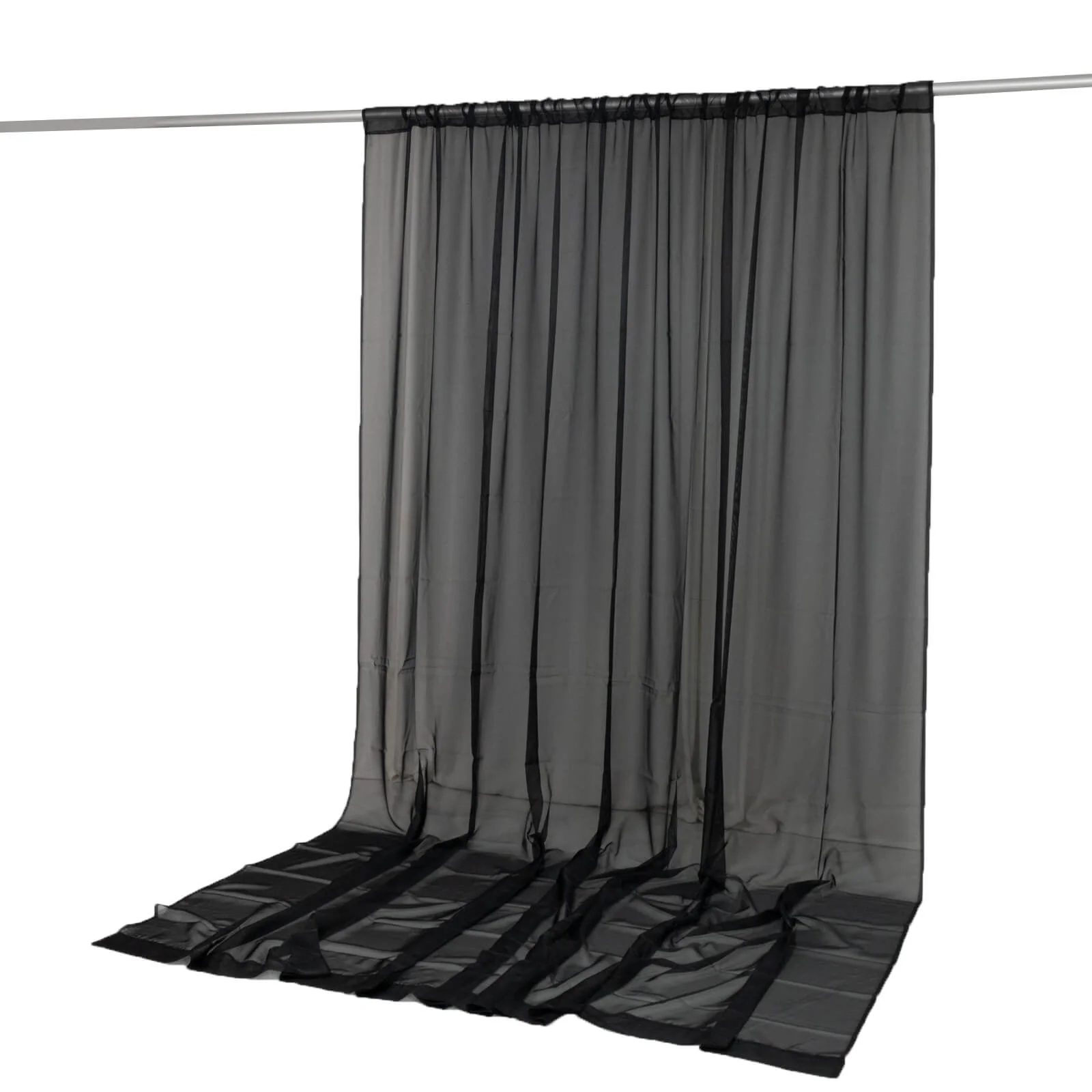 10ft x 12ft Chiffon Backdrop Curtain Panel – Black Durable Flame Resistant Sheer Draping Fabric with Rod Pocket - Image 2