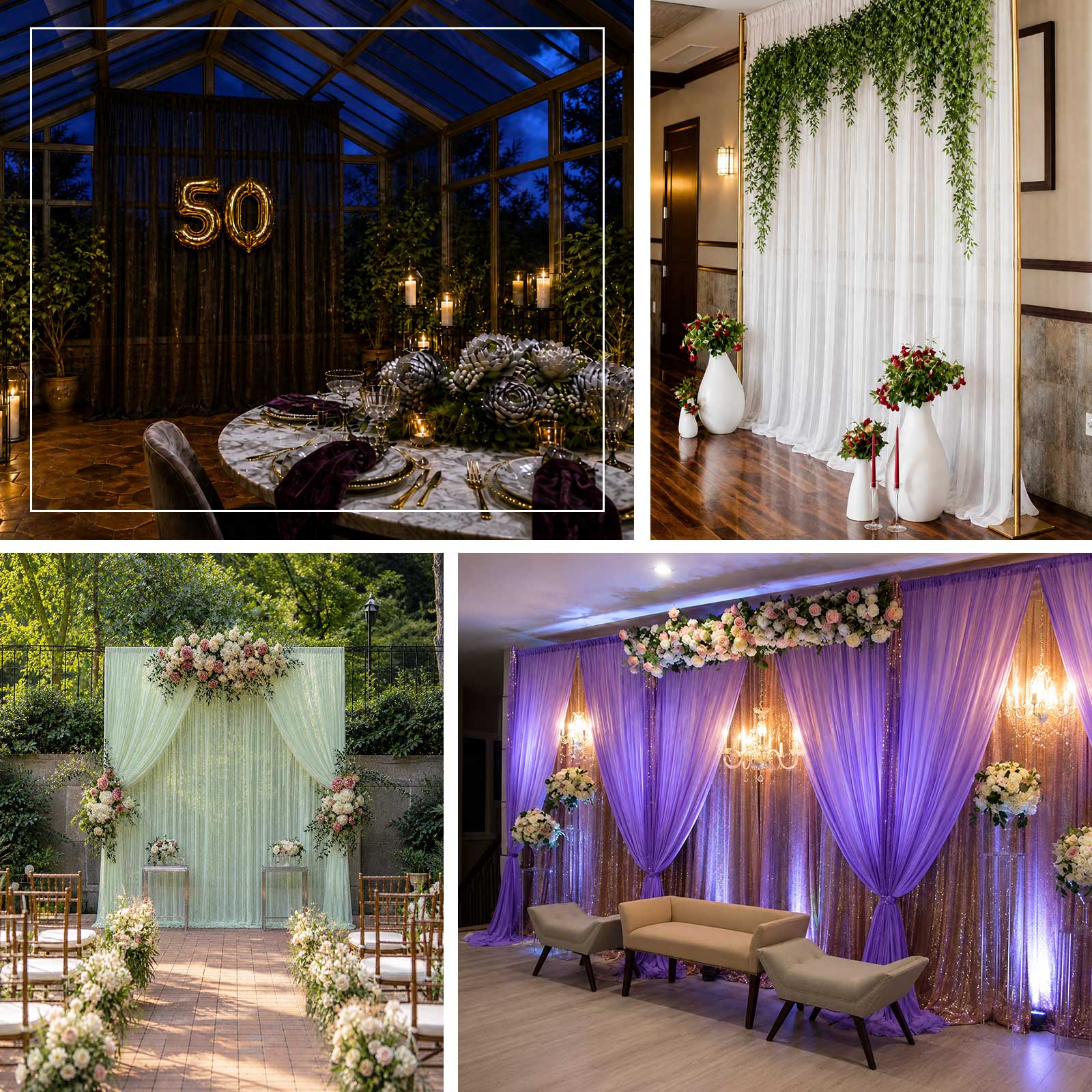 10ft x 12ft Chiffon Backdrop Curtain Panel – Purple Durable Flame Resistant Sheer Draping Fabric with Rod Pocket - Image 5