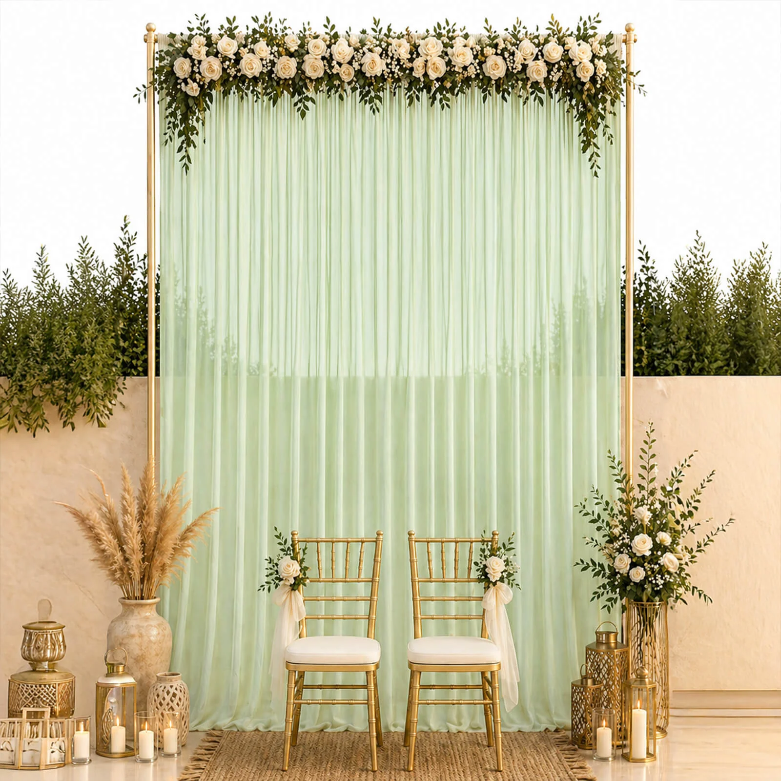 10ft x 14ft Chiffon Backdrop Curtain Panel – Sage Green Durable Flame Resistant Sheer Draping Fabric with Rod Pocket - Image 3