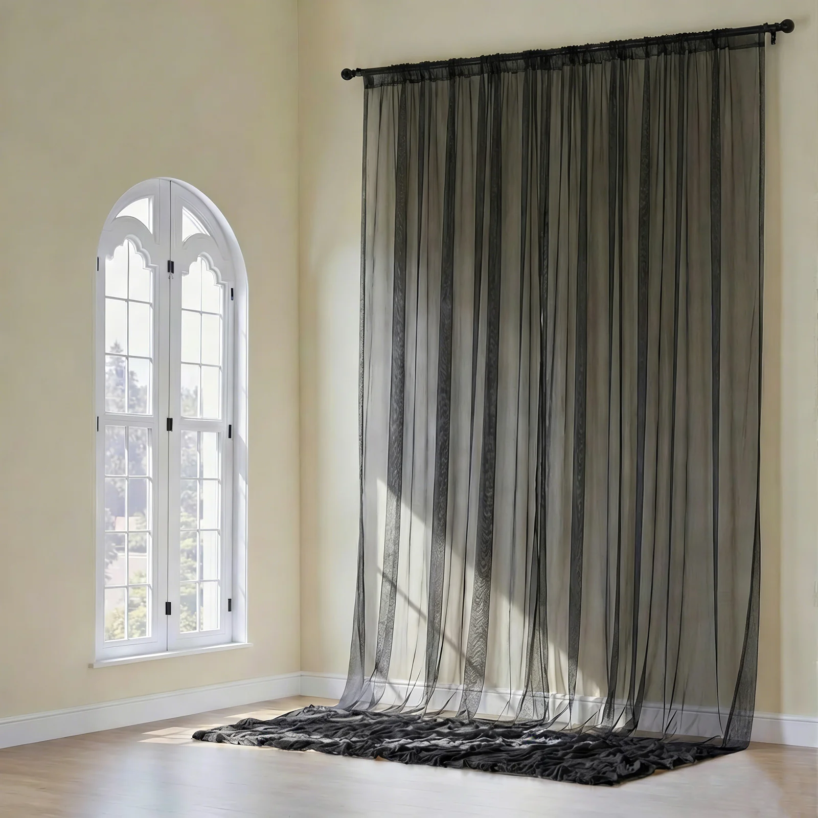 Black Chiffon Curtain Panel, Durable Flame Resistant Backdrop and Ceiling Drape With Rod Pocket - 5ftx20ft - Image 9