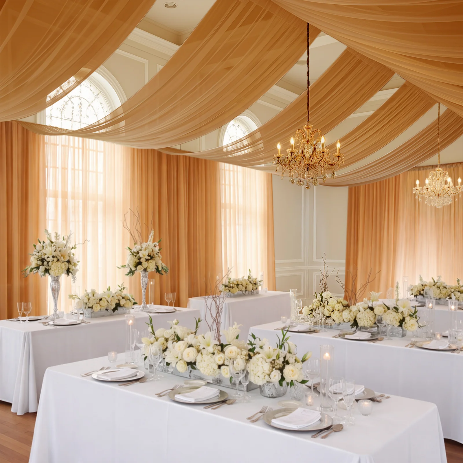 Gold Chiffon Curtain Panel, Durable Flame Resistant Backdrop and Ceiling Drape With Rod Pocket - 5ftx20ft - Image 3