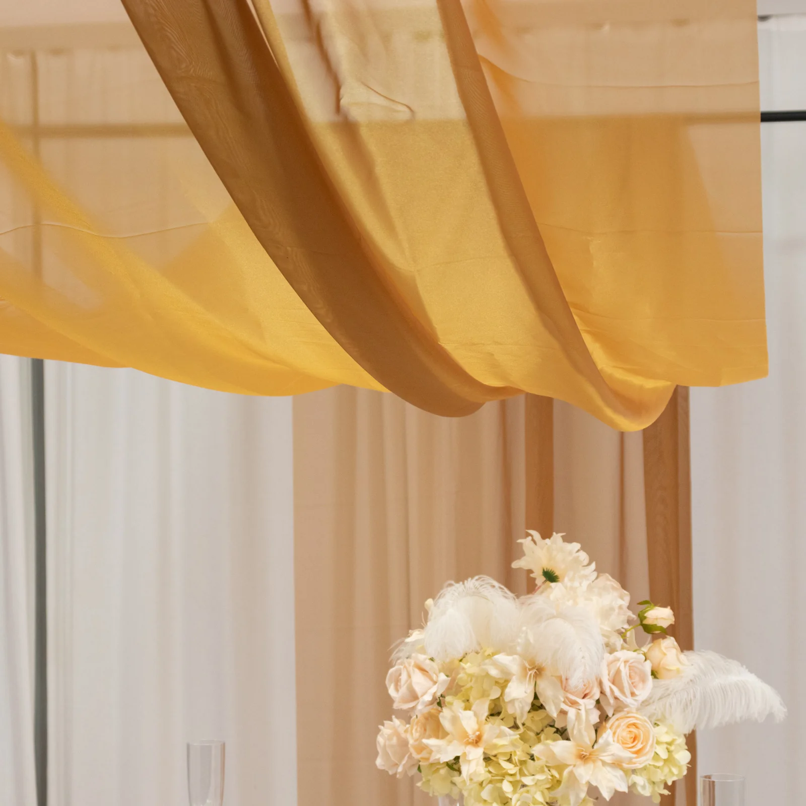Gold Chiffon Curtain Panel, Durable Flame Resistant Backdrop and Ceiling Drape With Rod Pocket - 5ftx20ft - Image 7
