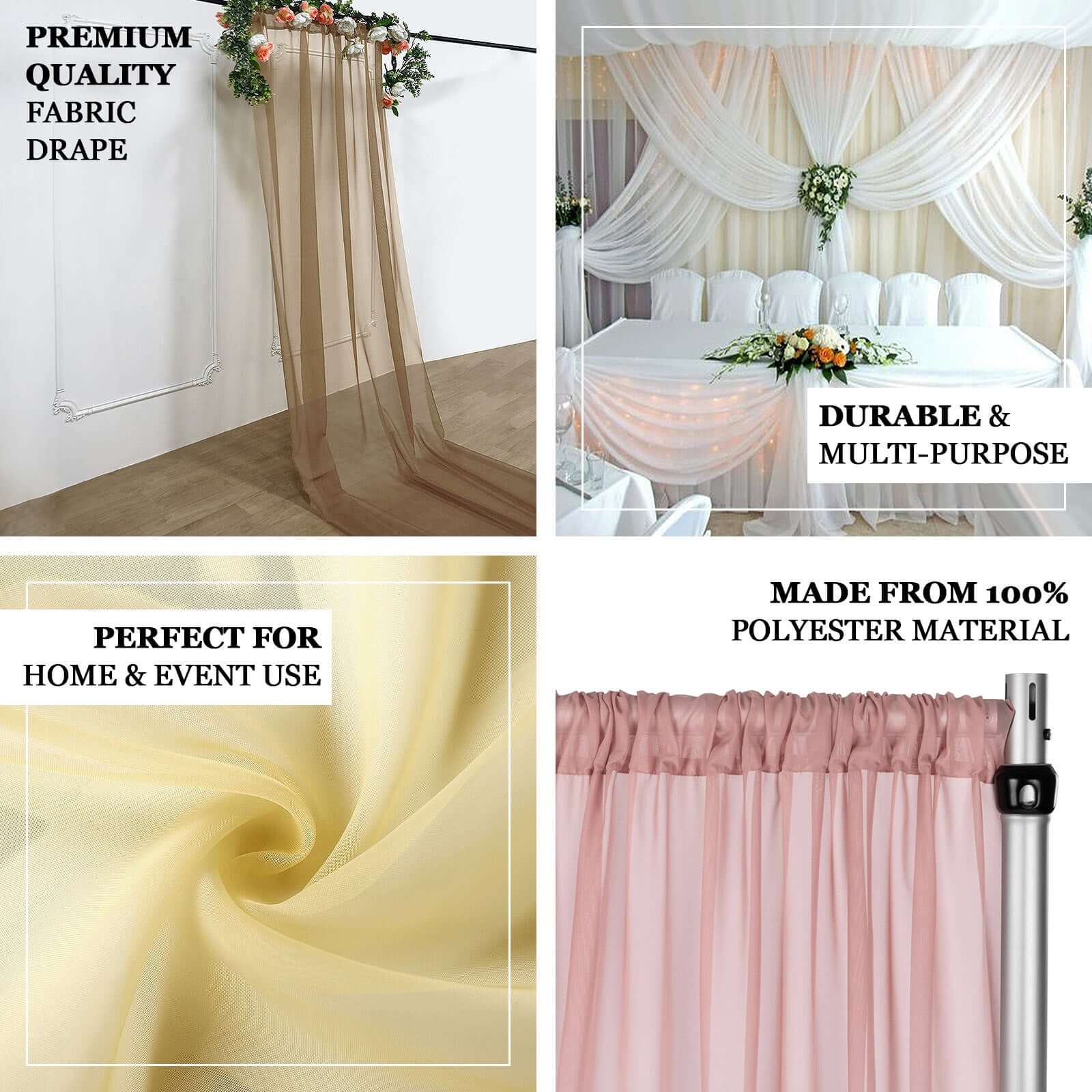 Ivory Chiffon Curtain Panel, Durable Flame Resistant Backdrop and Ceiling Drape With Rod Pocket - 5ftx20ft - Image 4