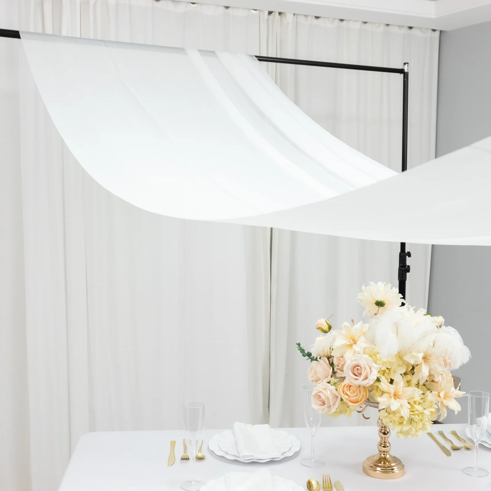 Ivory Chiffon Curtain Panel, Durable Flame Resistant Backdrop and Ceiling Drape With Rod Pocket - 5ftx20ft - Image 6