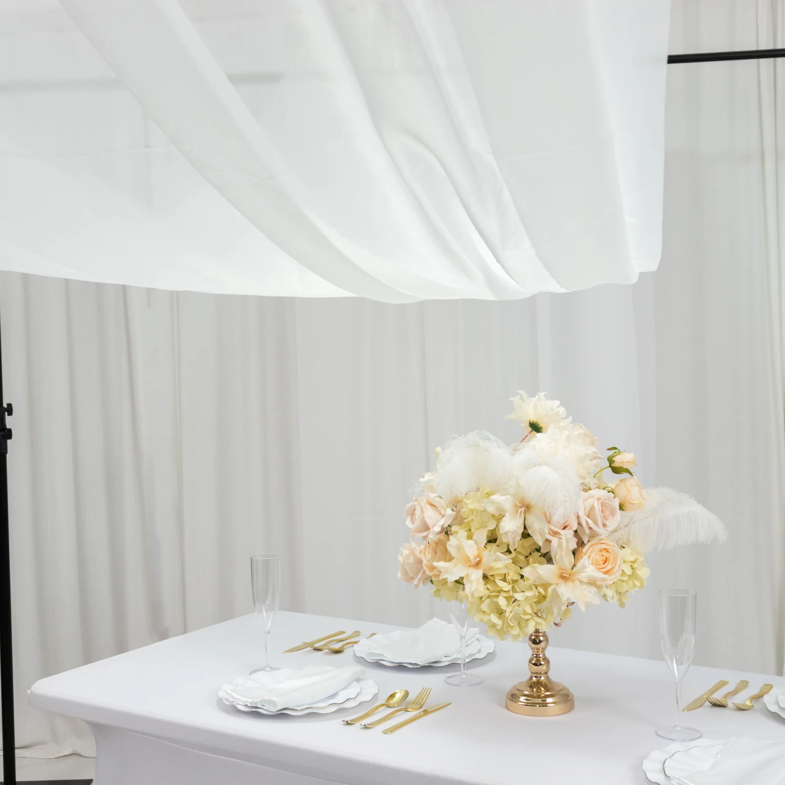 Ivory Chiffon Curtain Panel, Durable Flame Resistant Backdrop and Ceiling Drape With Rod Pocket - 5ftx20ft - Image 7
