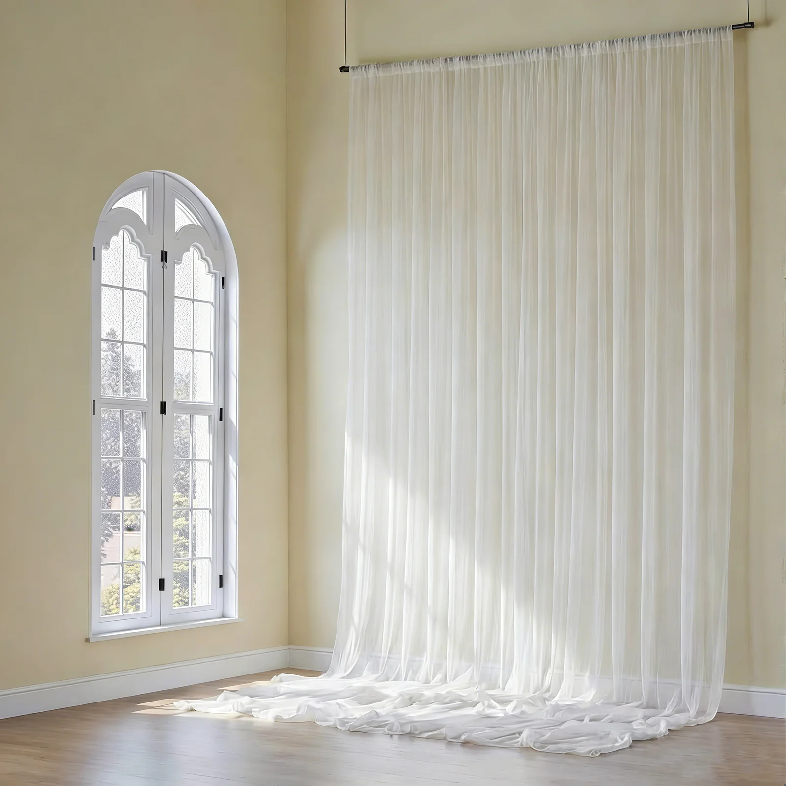 Ivory Chiffon Curtain Panel, Durable Flame Resistant Backdrop and Ceiling Drape With Rod Pocket - 5ftx20ft - Image 9