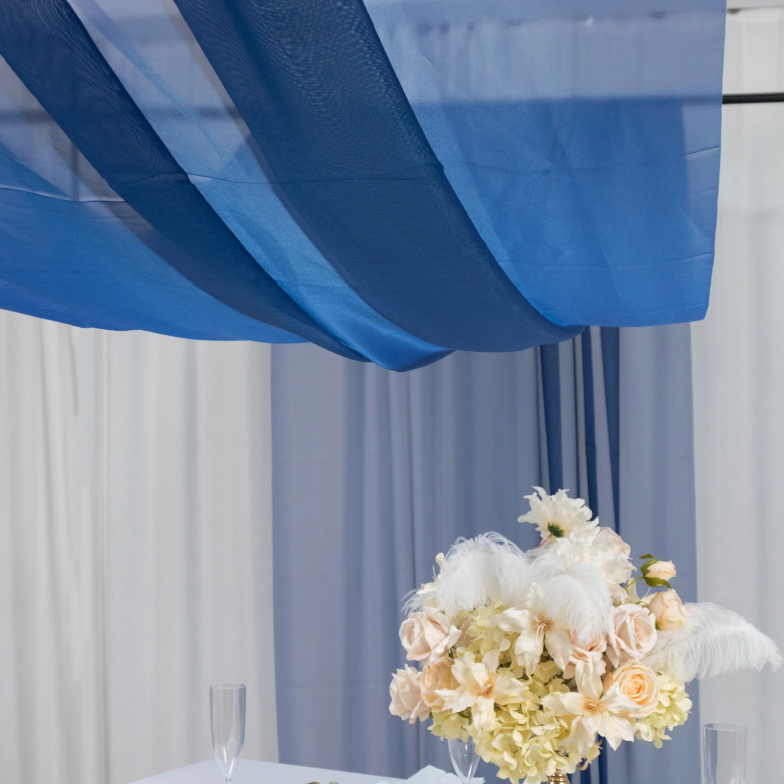 Navy Blue Chiffon Curtain Panel, Durable Flame Resistant Backdrop and Ceiling Drape With Rod Pocket - 5ftx20ft - Image 7