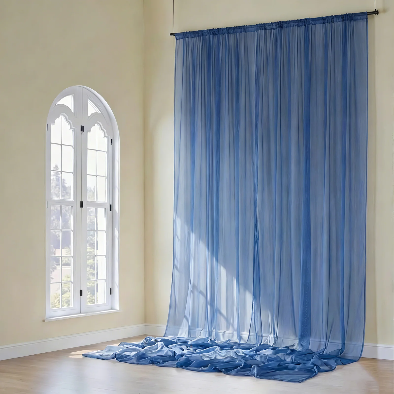 Navy Blue Chiffon Curtain Panel, Durable Flame Resistant Backdrop and Ceiling Drape With Rod Pocket - 5ftx20ft - Image 9