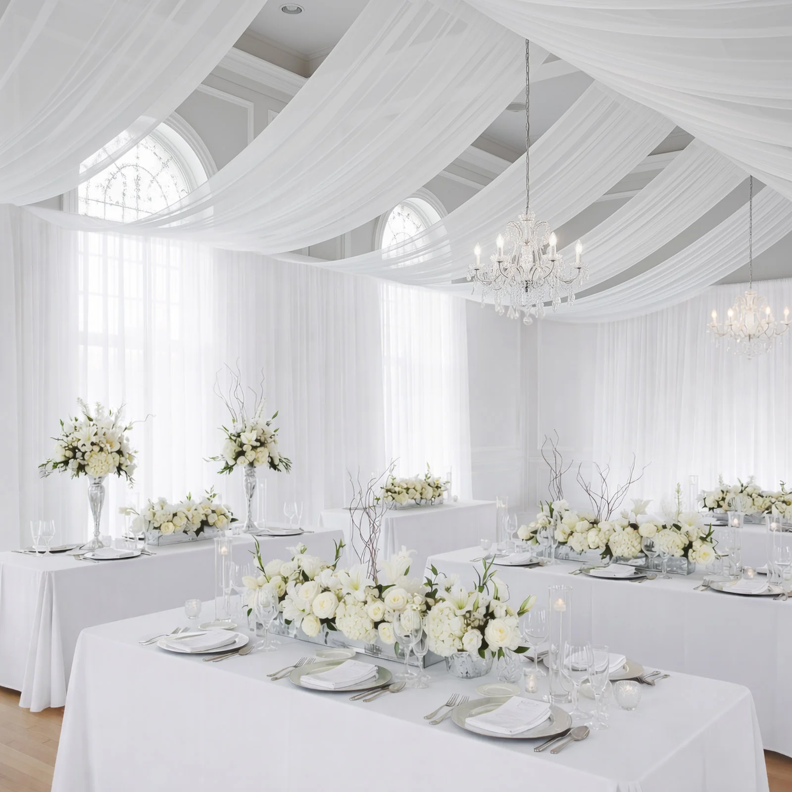 White Chiffon Curtain Panel, Durable Flame Resistant Backdrop and Ceiling Drape With Rod Pocket - 5ftx20ft - Image 3