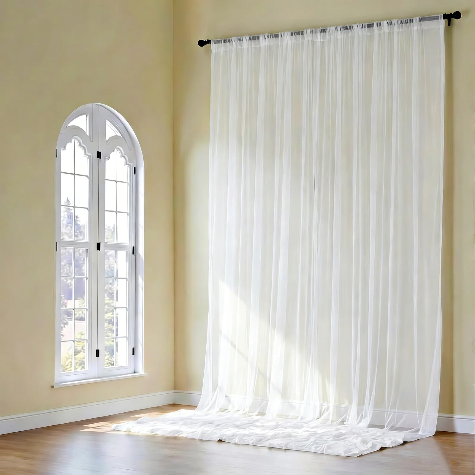 White Chiffon Curtain Panel, Durable Flame Resistant Backdrop and Ceiling Drape With Rod Pocket - 5ftx20ft - Image 9