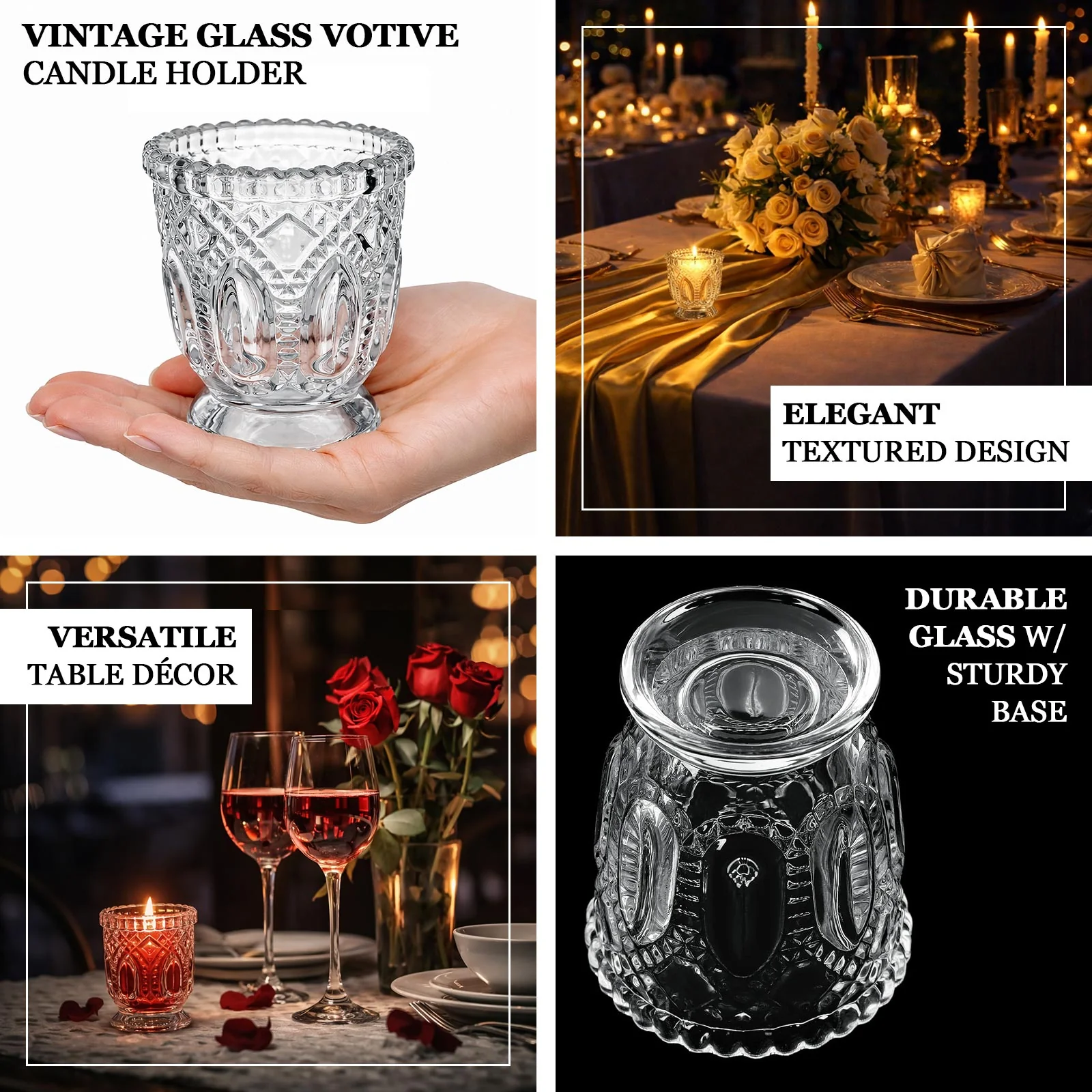 6 Pack 3" Clear Glass Candle Holders – Vintage Textured Decorative Candle Cups for Wedding Table Centerpieces & Gift Decor - Image 4