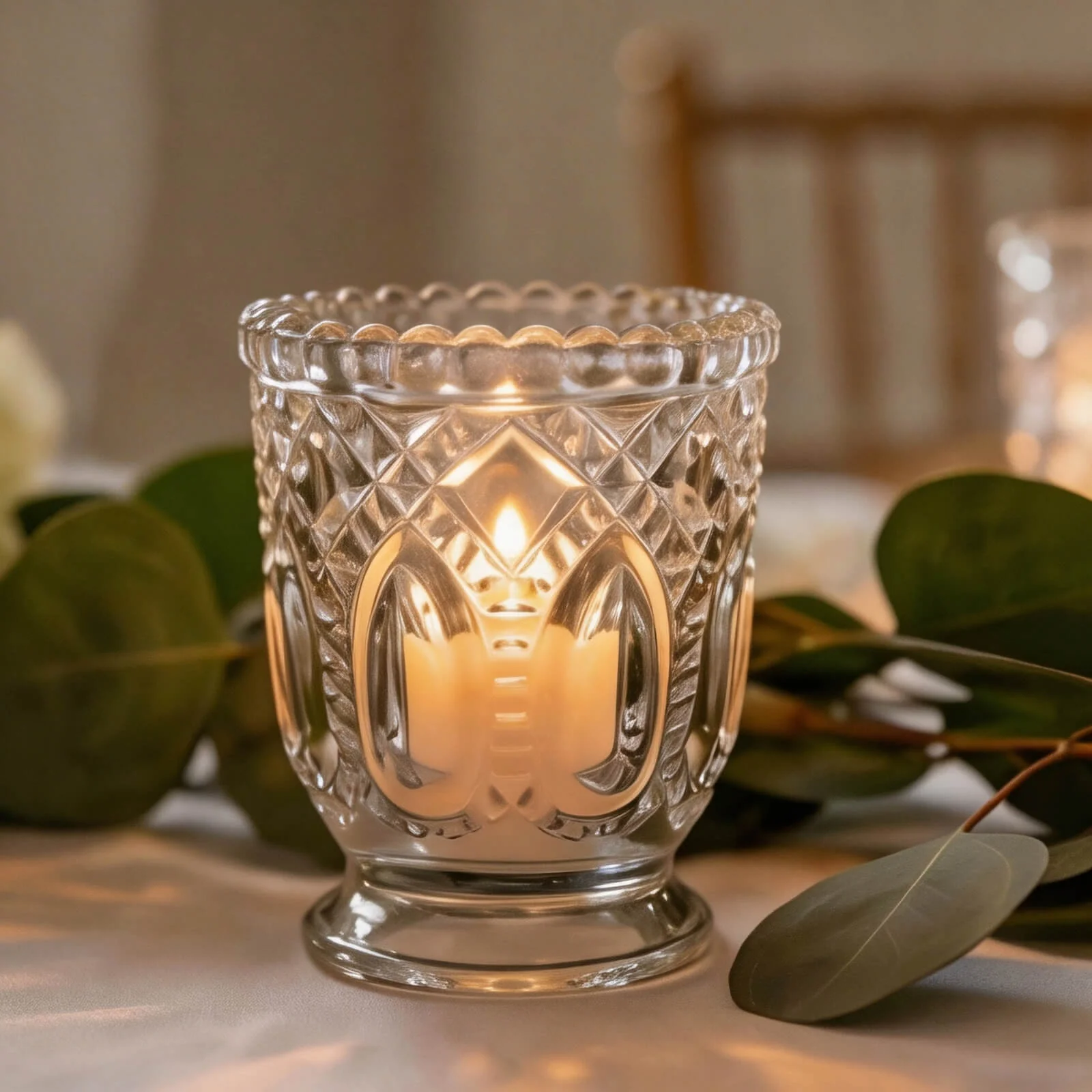 6 Pack 3" Clear Glass Candle Holders – Vintage Textured Decorative Candle Cups for Wedding Table Centerpieces & Gift Decor - Image 6