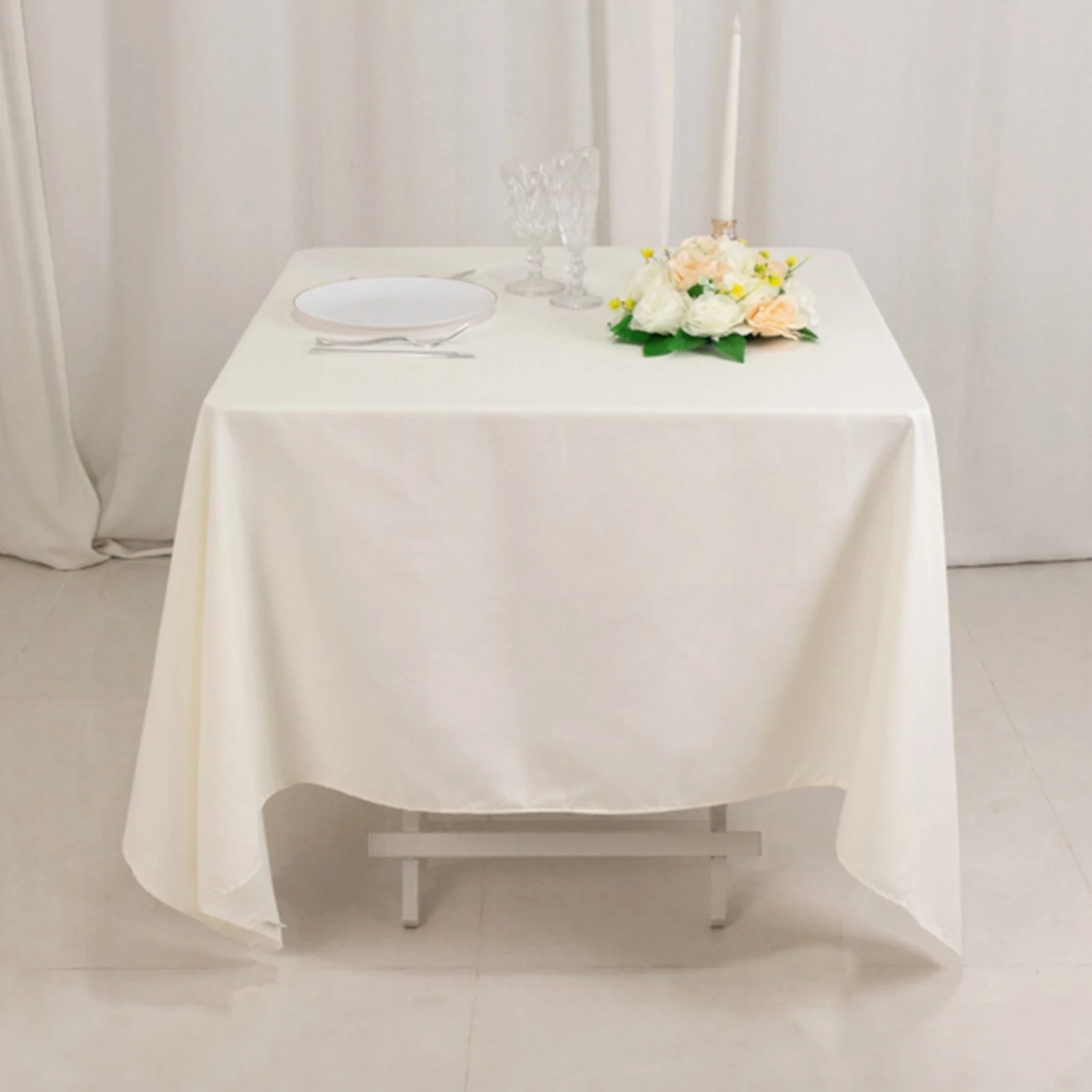 Cotton Blend 70"x70" Square Tablecloth Ivory - Wrinkle-Resistant Fabric Table Cover - Image 2