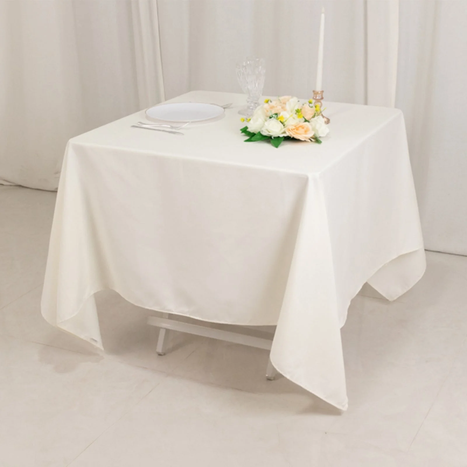Cotton Blend 70"x70" Square Tablecloth Ivory - Wrinkle-Resistant Fabric Table Cover - Image 4