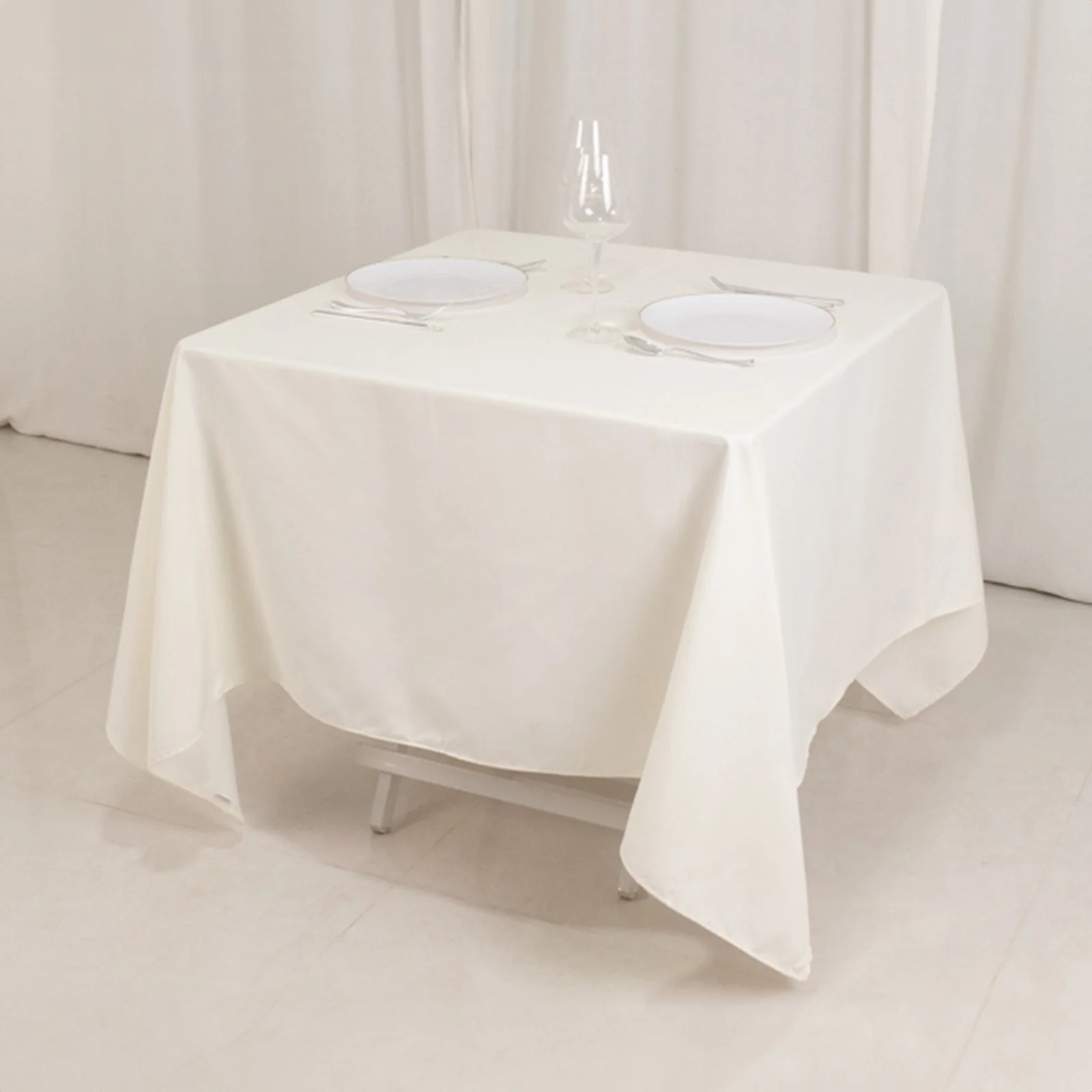 Cotton Blend 70"x70" Square Tablecloth Ivory - Wrinkle-Resistant Fabric Table Cover - Image 5