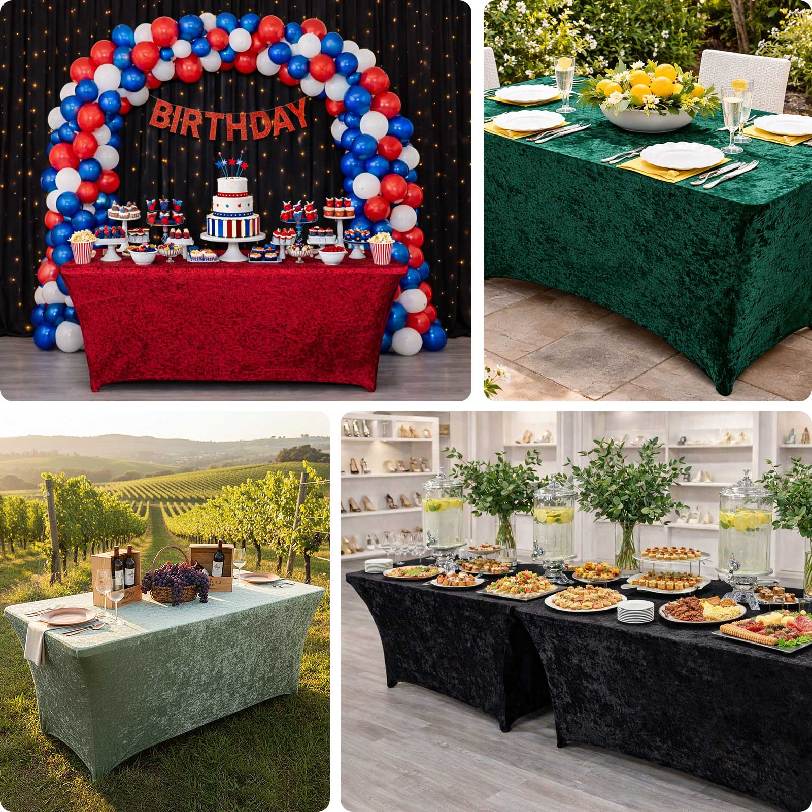 Crushed Velvet Fitted Rectangular 6ft Table Cover Sage Green - Wrinkle-Free Stretchy Tablecloth - Image 5