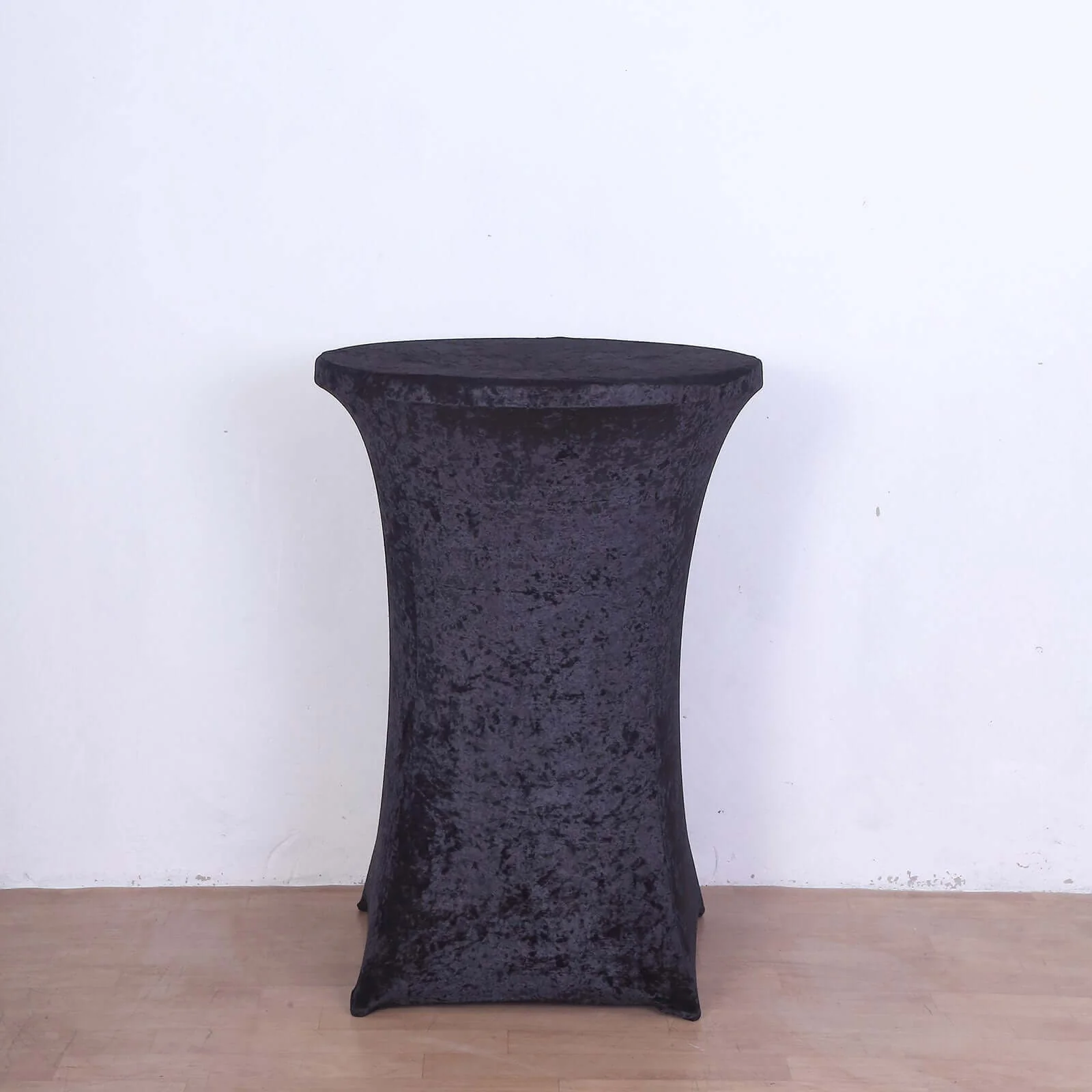 Crushed Velvet Spandex 30" Round Cocktail Table Cover Black Smooth Highboy Tablecloth - Image 7