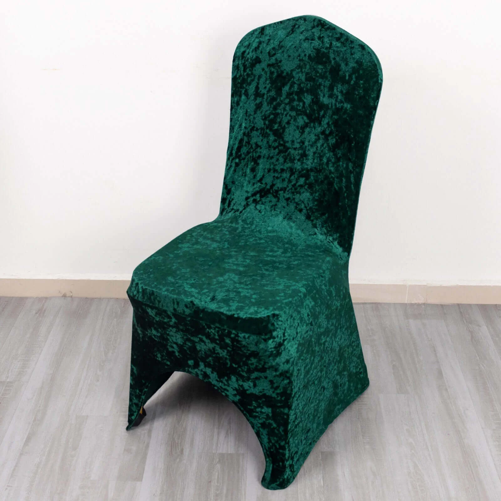 Crushed Velvet Spandex Banquet Chair Cover Fitted Slipcover Hunter Emerald Green - Stretch 190GSM Slipcover with Foot Pockets - Image 2