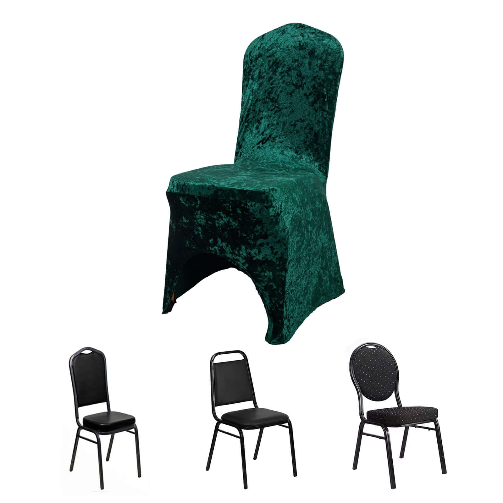 Crushed Velvet Spandex Banquet Chair Cover Fitted Slipcover Hunter Emerald Green - Stretch 190GSM Slipcover with Foot Pockets - Image 8