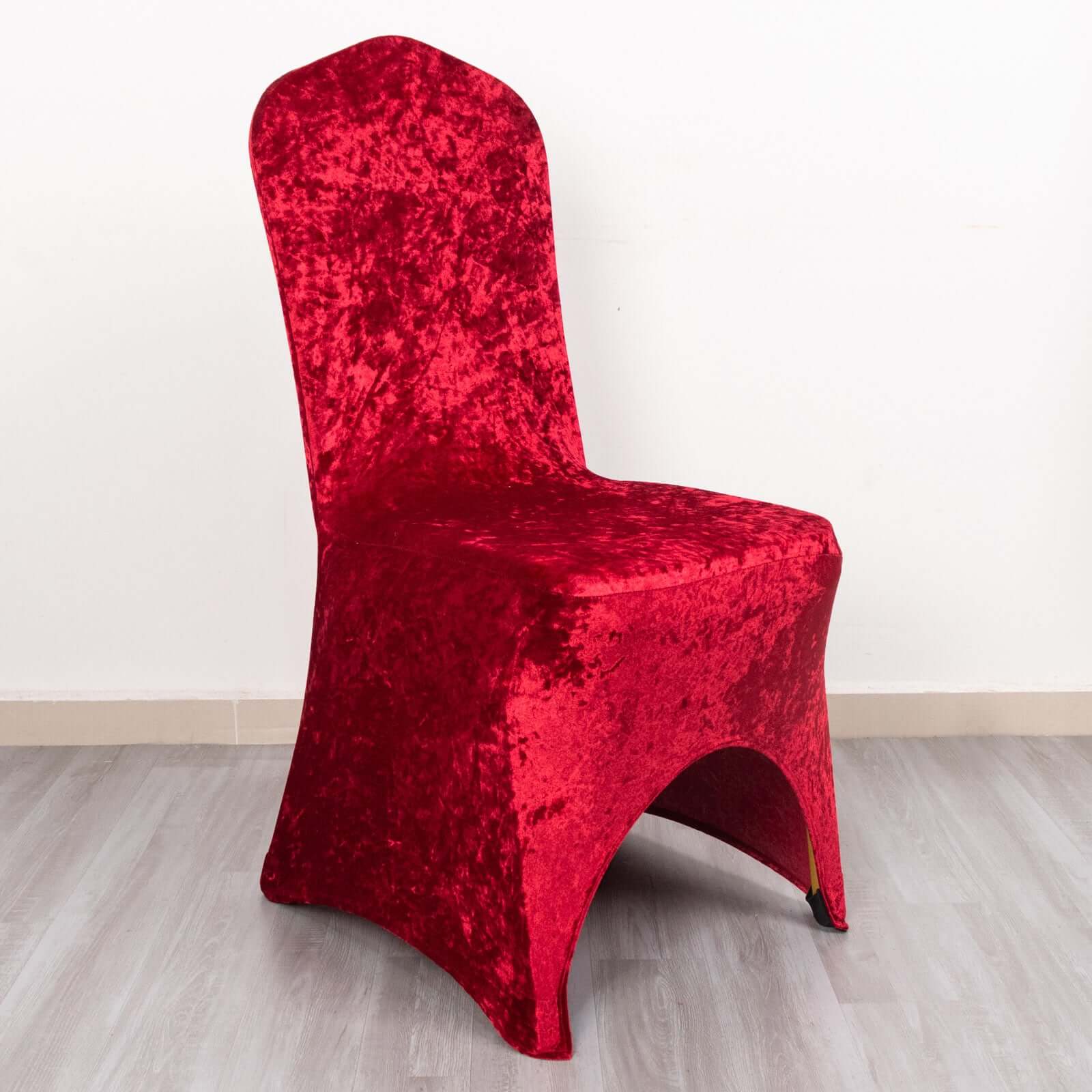 Crushed Velvet Spandex Banquet Chair Cover Fitted Slipcover Red - Stretch 190GSM Slipcover with Foot Pockets - Image 2