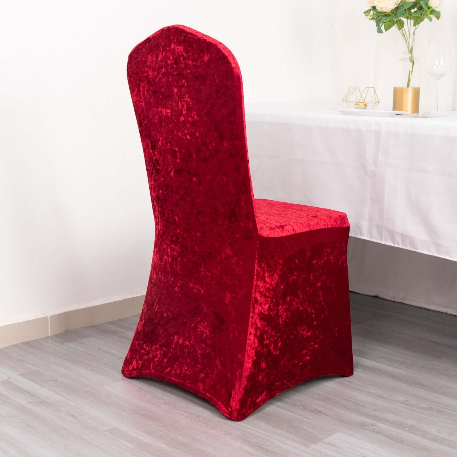 Crushed Velvet Spandex Banquet Chair Cover Fitted Slipcover Red - Stretch 190GSM Slipcover with Foot Pockets - Image 3