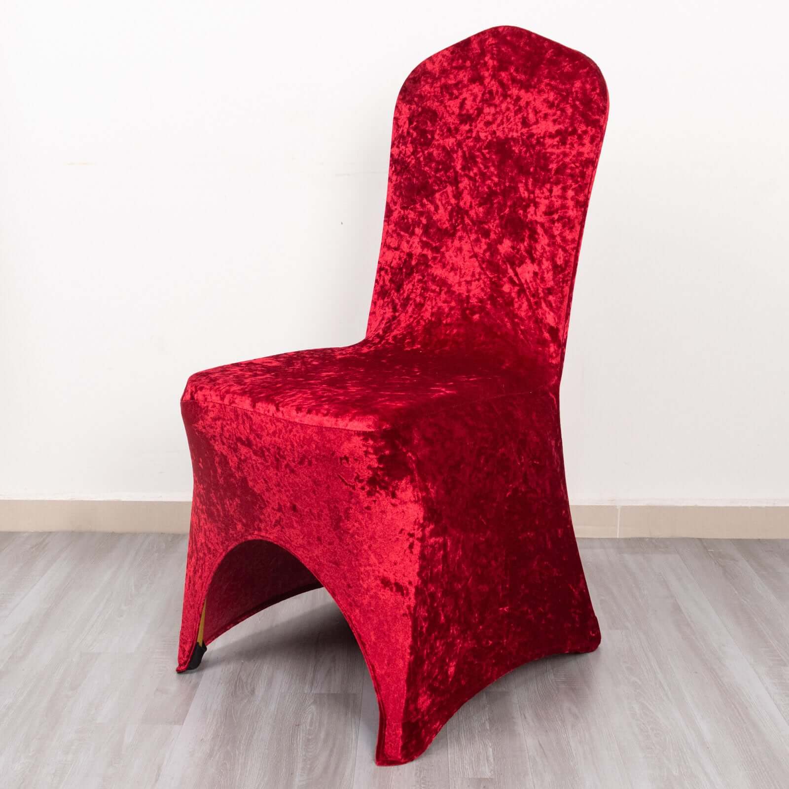 Crushed Velvet Spandex Banquet Chair Cover Fitted Slipcover Red - Stretch 190GSM Slipcover with Foot Pockets - Image 6