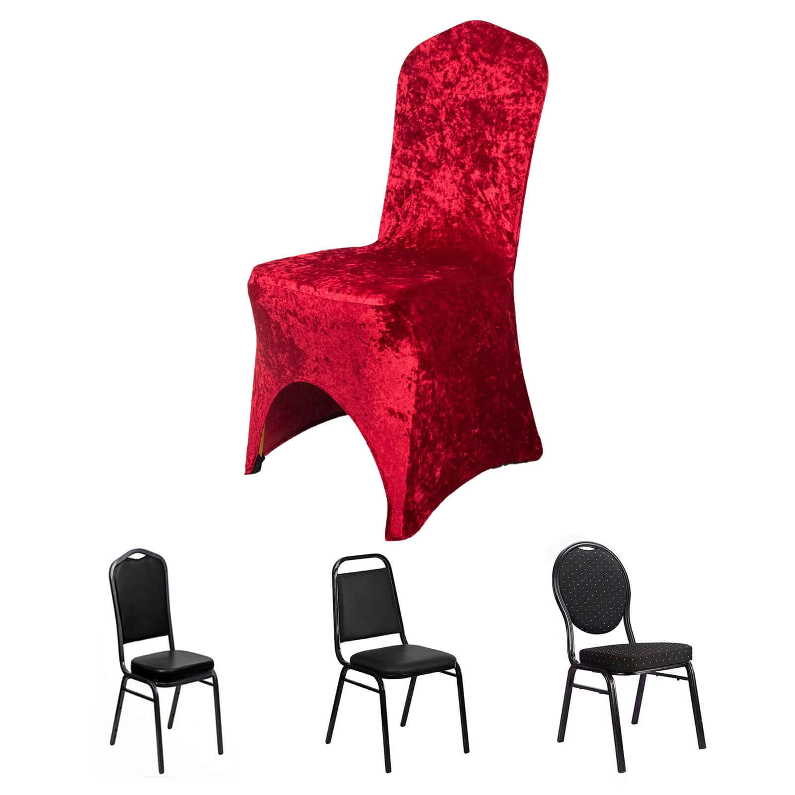 Crushed Velvet Spandex Banquet Chair Cover Fitted Slipcover Red - Stretch 190GSM Slipcover with Foot Pockets - Image 8