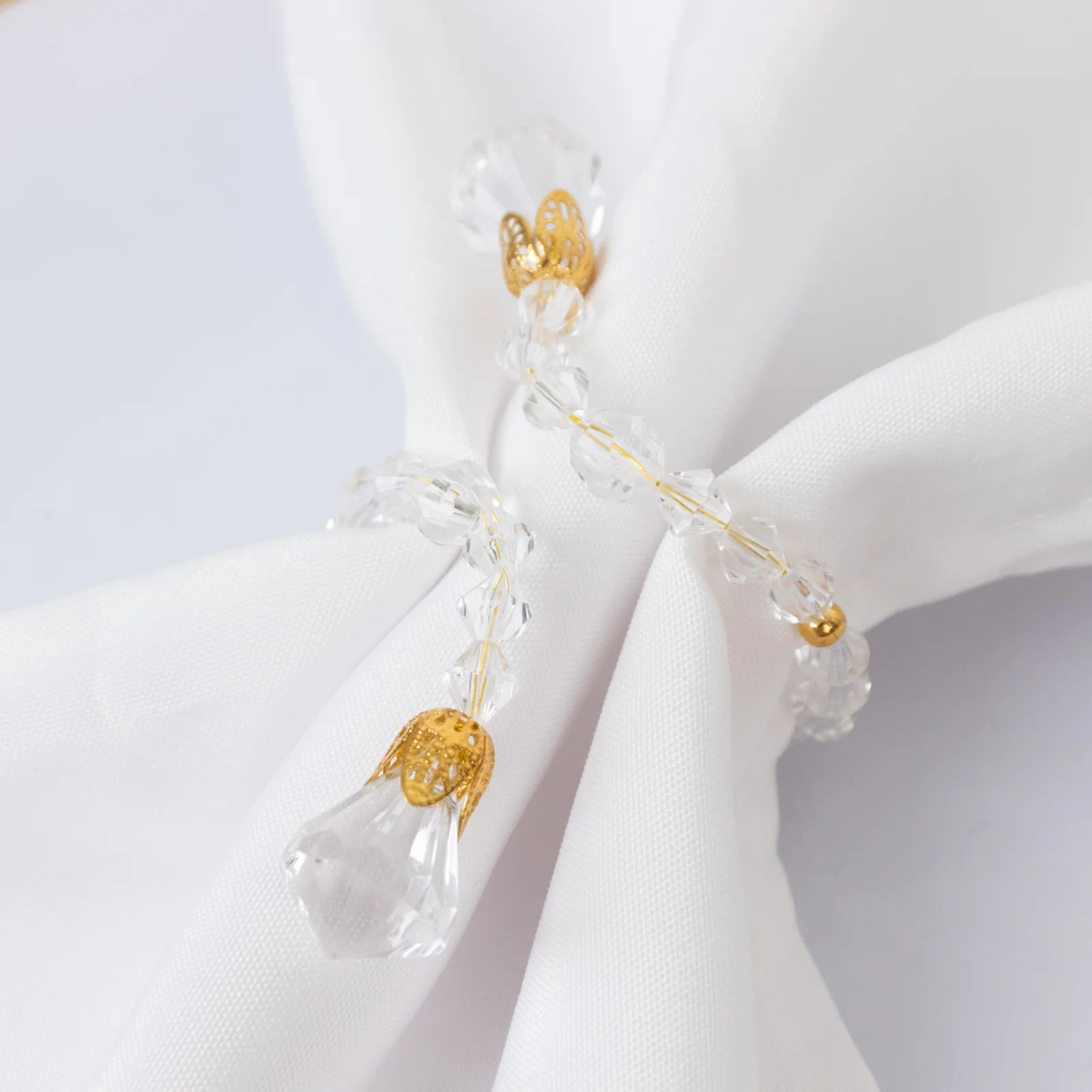 10 Pack Clear Crystal Beaded Napkin Rings with Gold Accents, 10" Elegant Decorative Table Accessories and Sash Holders - Image 2