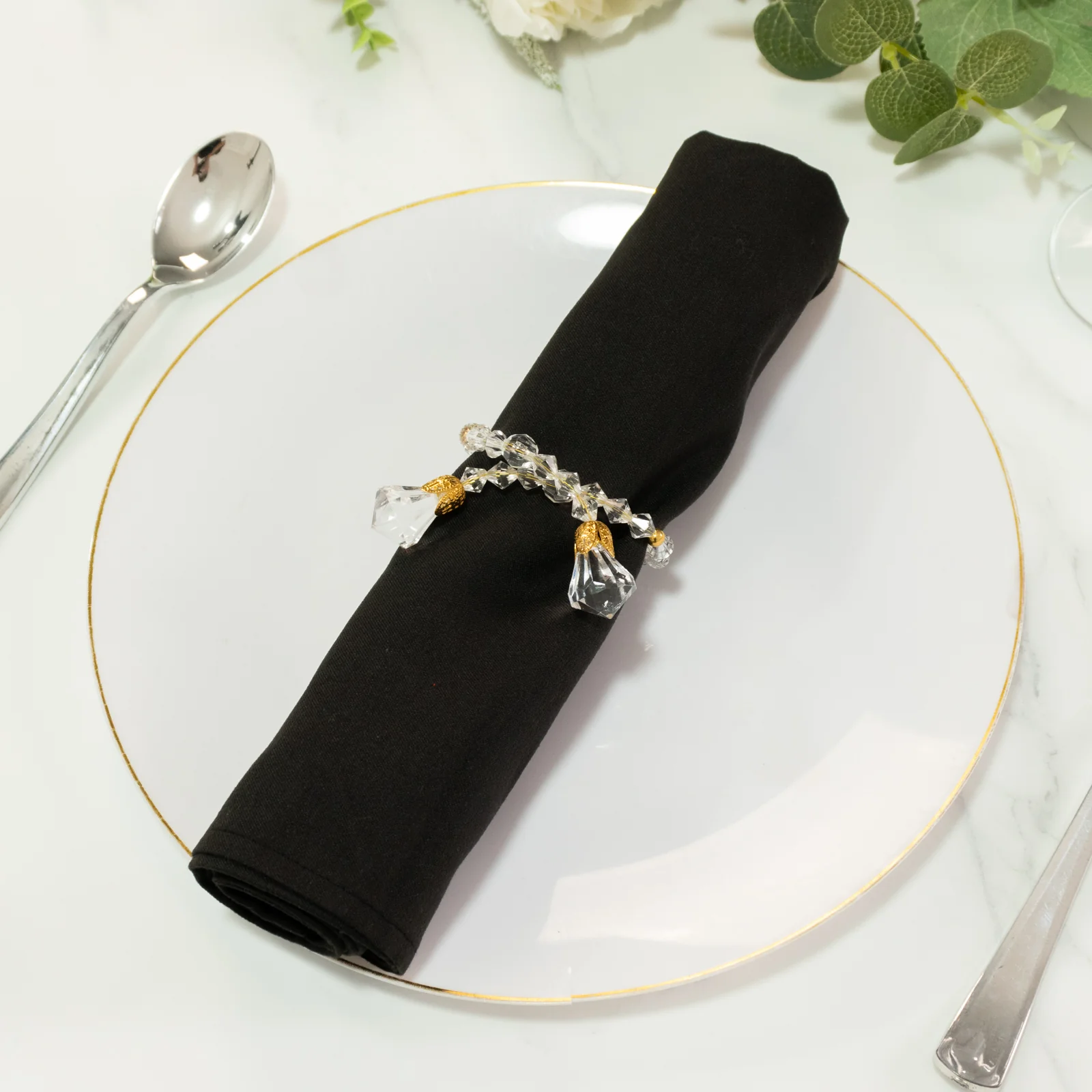 10 Pack Clear Crystal Beaded Napkin Rings with Gold Accents, 10" Elegant Decorative Table Accessories and Sash Holders - Image 5
