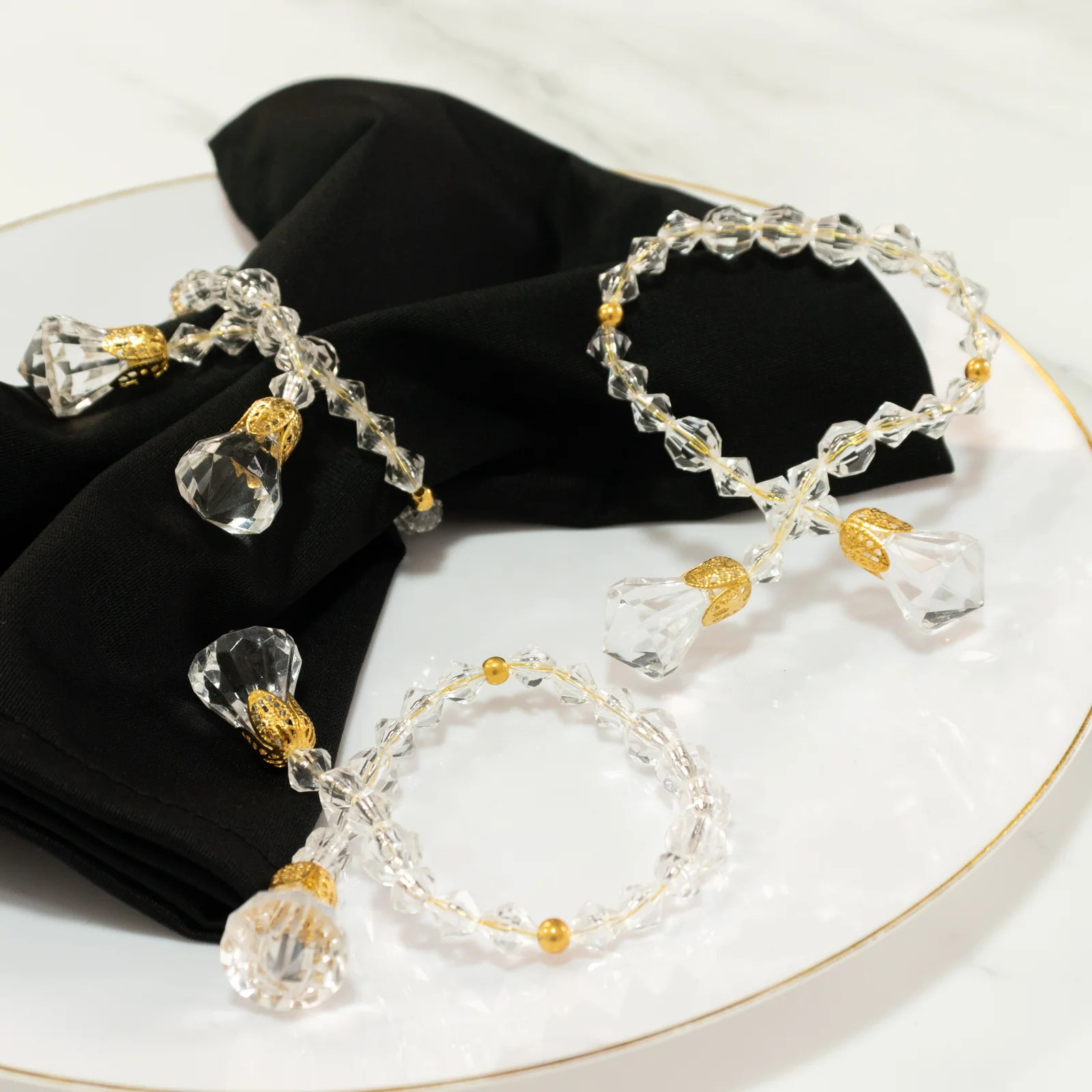 10 Pack Clear Crystal Beaded Napkin Rings with Gold Accents, 10" Elegant Decorative Table Accessories and Sash Holders - Image 7