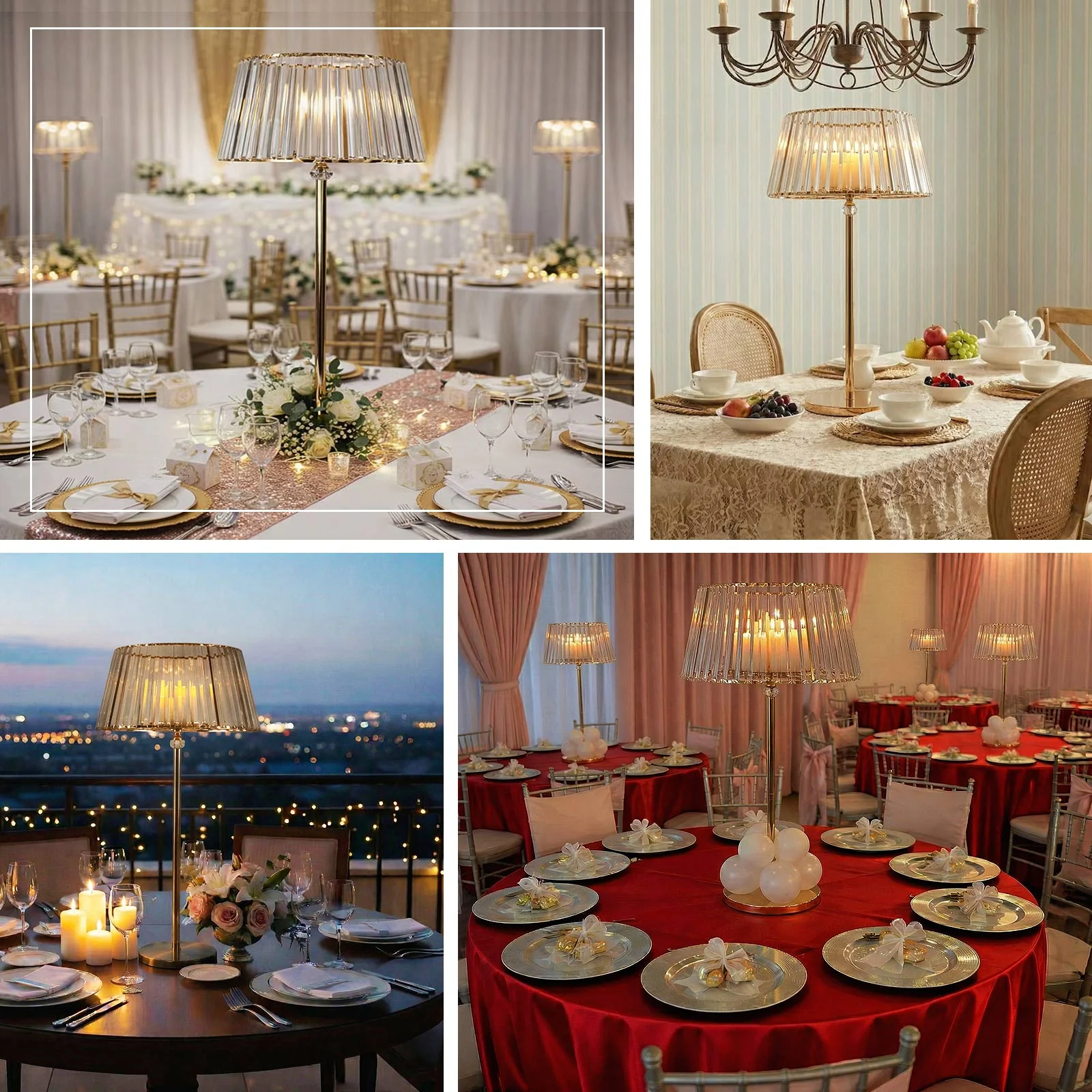 38" Crystal Pendant Candle Holders, Classic Empire Lamp Shade Style in Gold, Votive Candle Stand for Table Centerpieces - Image 5