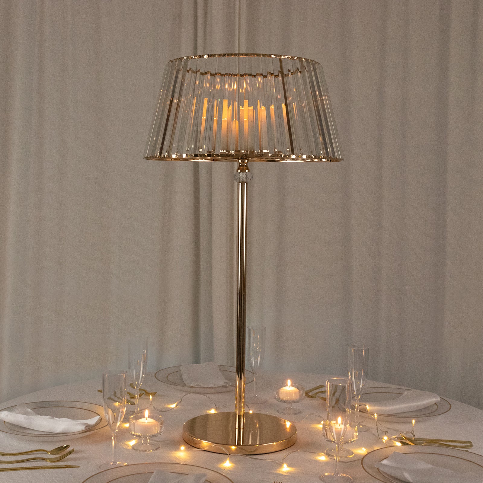 38" Crystal Pendant Candle Holders, Classic Empire Lamp Shade Style in Gold, Votive Candle Stand for Table Centerpieces - Image 6
