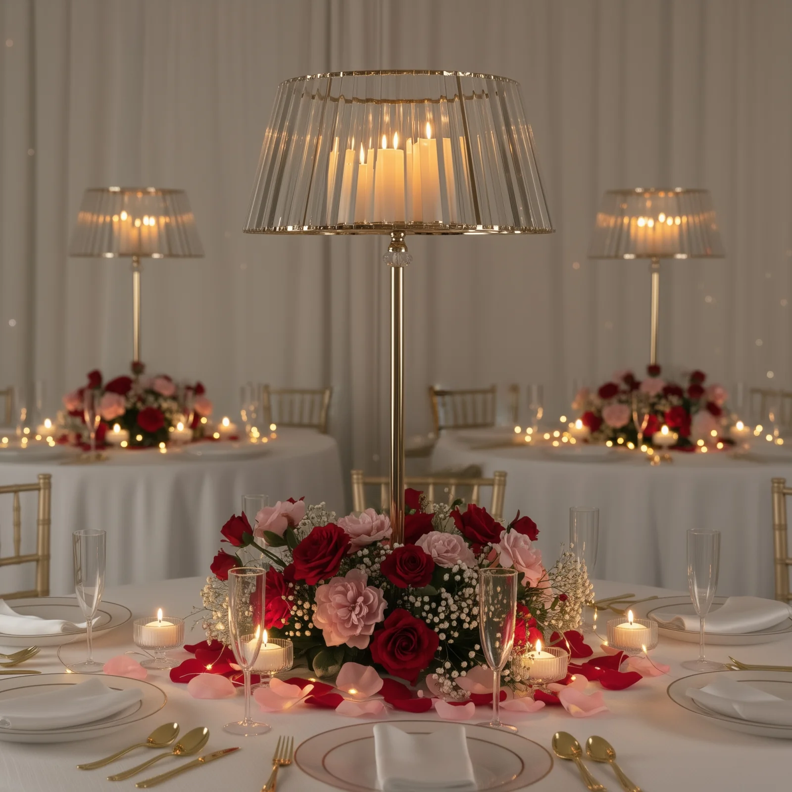 38" Crystal Pendant Candle Holders, Classic Empire Lamp Shade Style in Gold, Votive Candle Stand for Table Centerpieces - Image 7