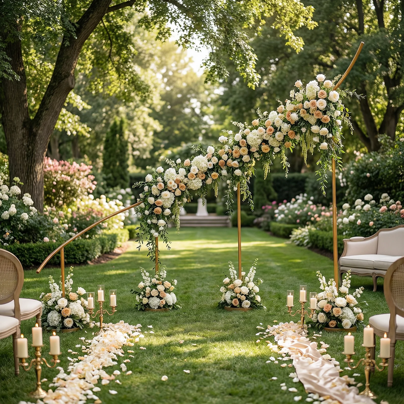 8ft x 12ft Curved Wave Wedding Arch Backdrop Stand Gold – Right Side Heavy-Duty Metal Frame with Round Bases for Balloon & Floral Décor - Image 10