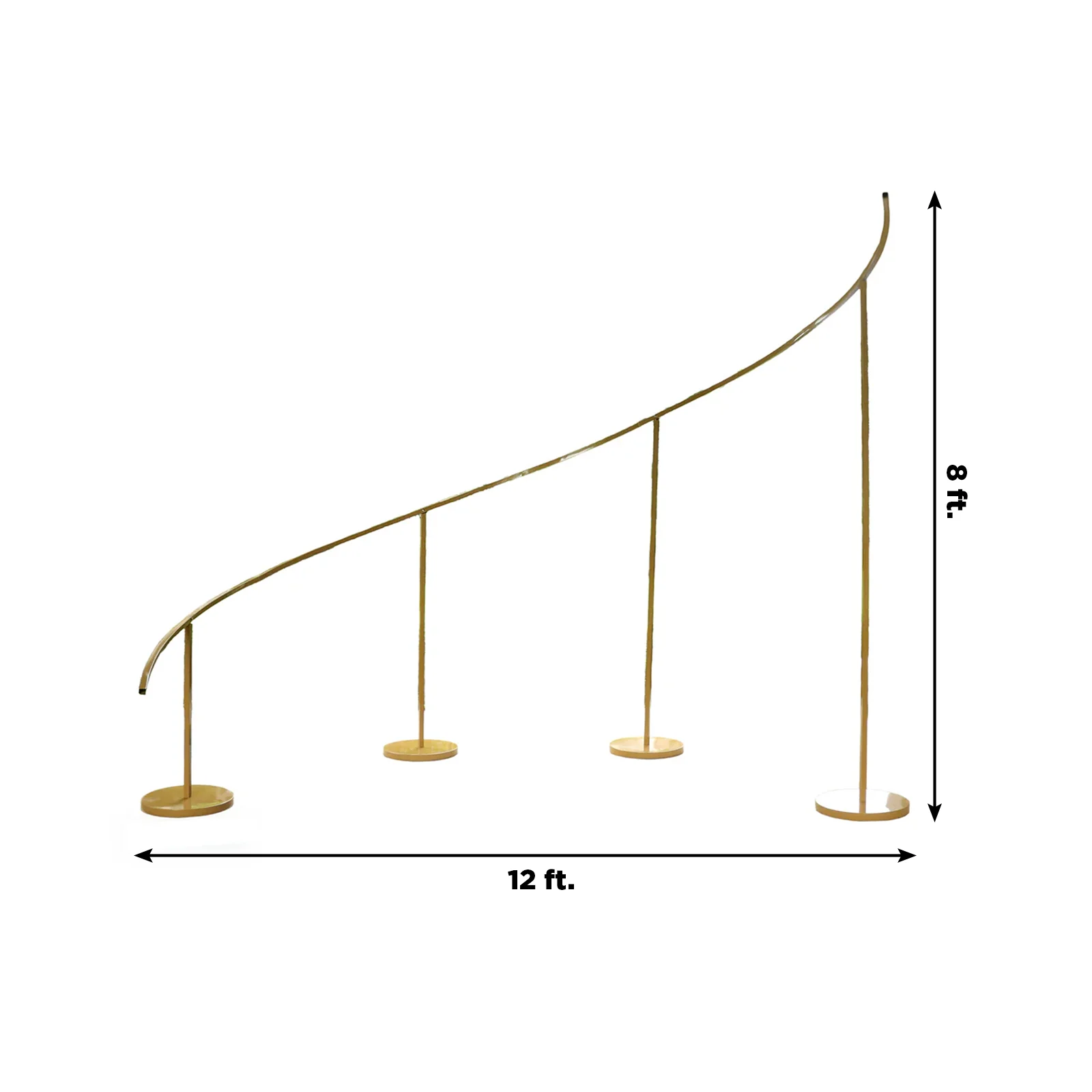 8ft x 12ft Curved Wave Wedding Arch Backdrop Stand Gold – Right Side Heavy-Duty Metal Frame with Round Bases for Balloon & Floral Décor - Image 3