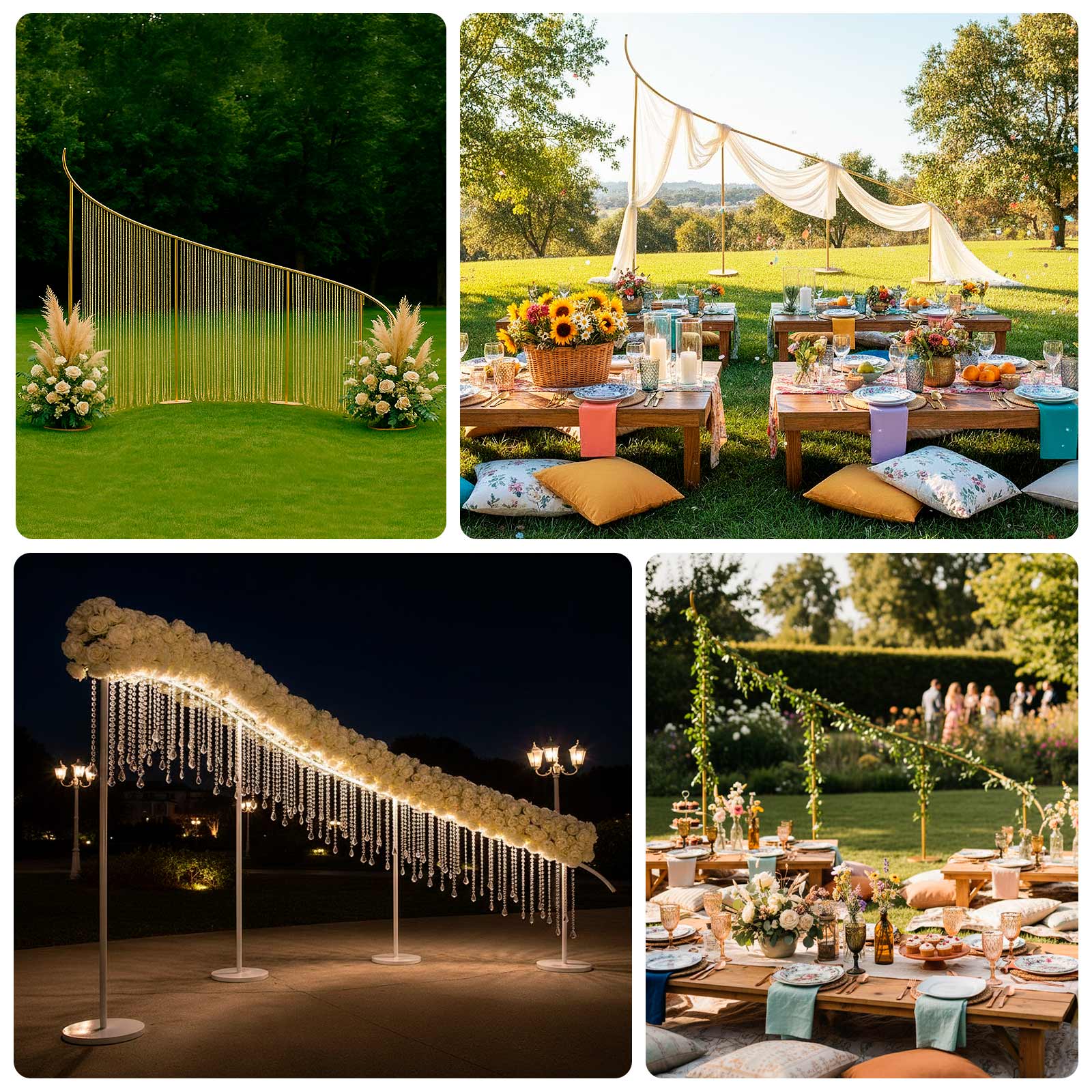 8ft x 12ft Curved Wave Wedding Arch Backdrop Stand Gold – Right Side Heavy-Duty Metal Frame with Round Bases for Balloon & Floral Décor - Image 5