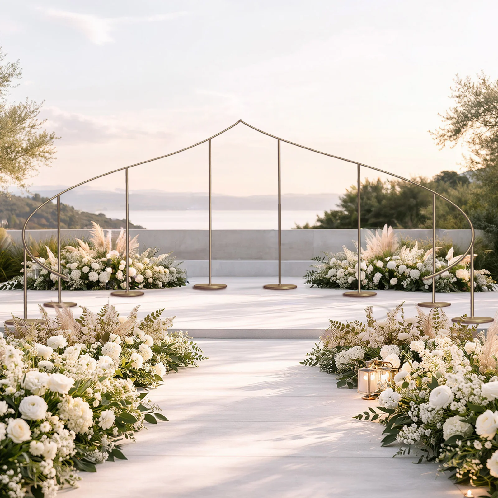 8ft x 12ft Curved Wave Wedding Arch Backdrop Stand Gold – Right Side Heavy-Duty Metal Frame with Round Bases for Balloon & Floral Décor - Image 6