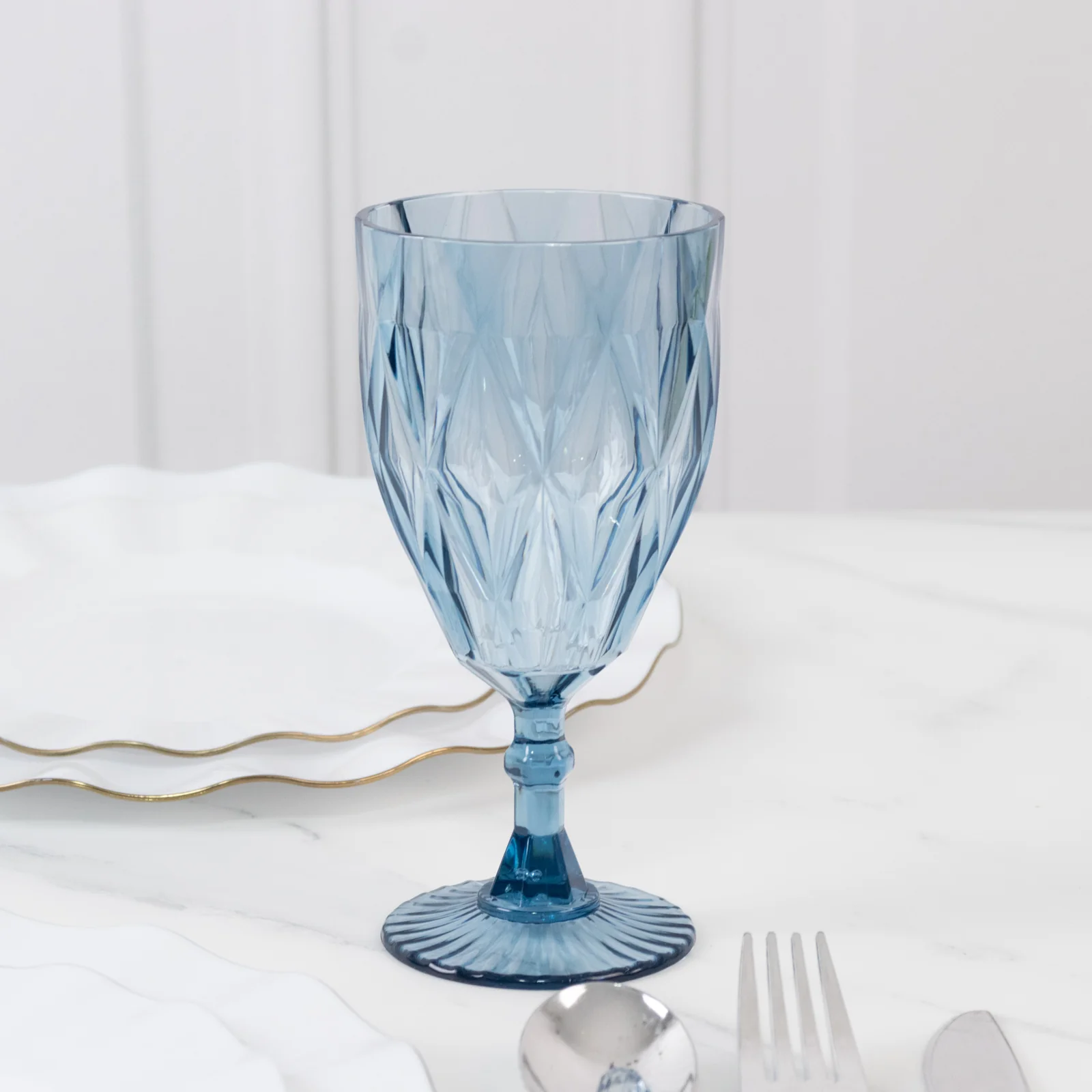 12 Pack Vintage Diamond Cut Plastic Goblets – Dusty Blue 11oz Reusable Wine & Beverage Glasses - Image 9