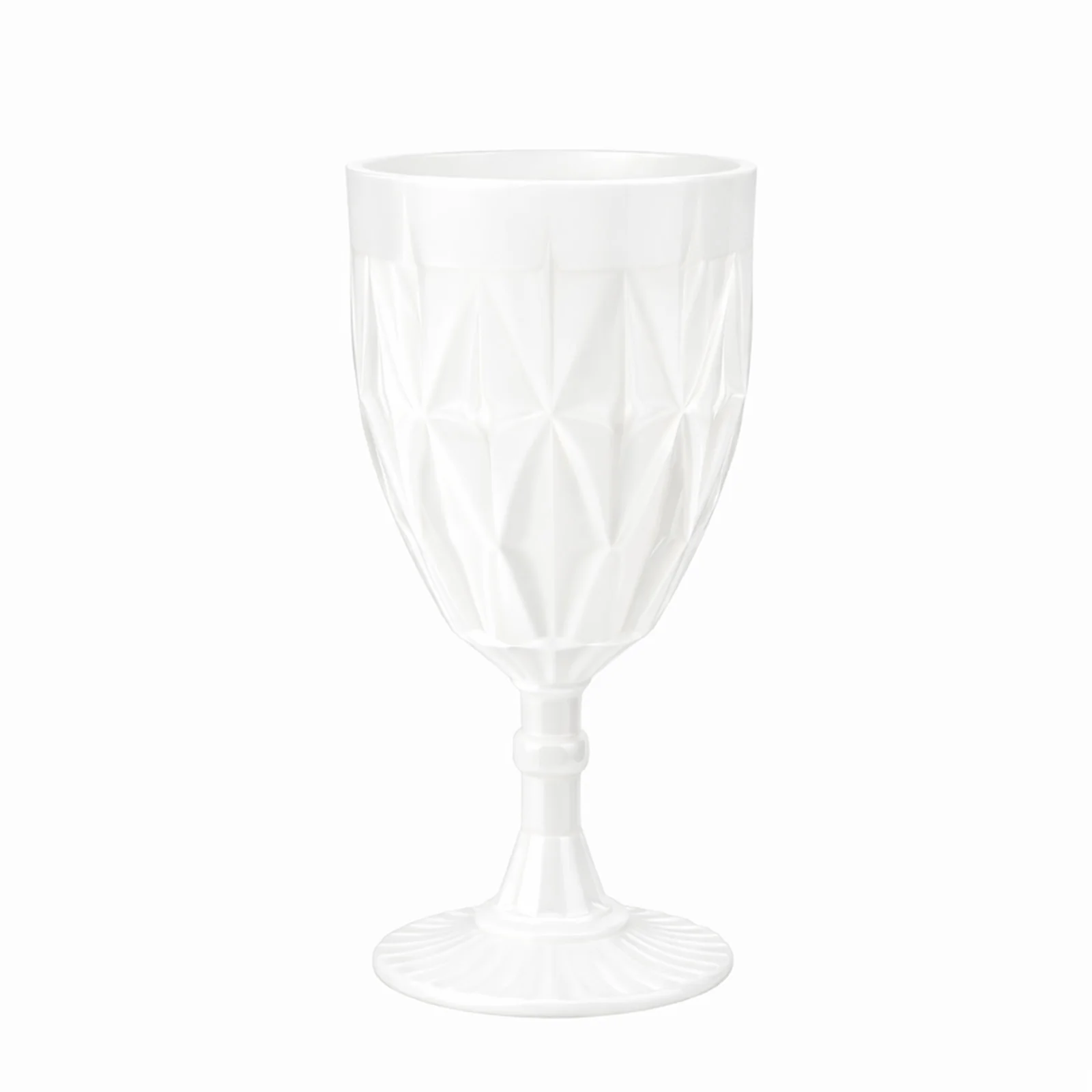12 Pack Vintage Diamond Cut Plastic Goblets – Pearl White 11oz Reusable Wine & Beverage Glasses - Image 2
