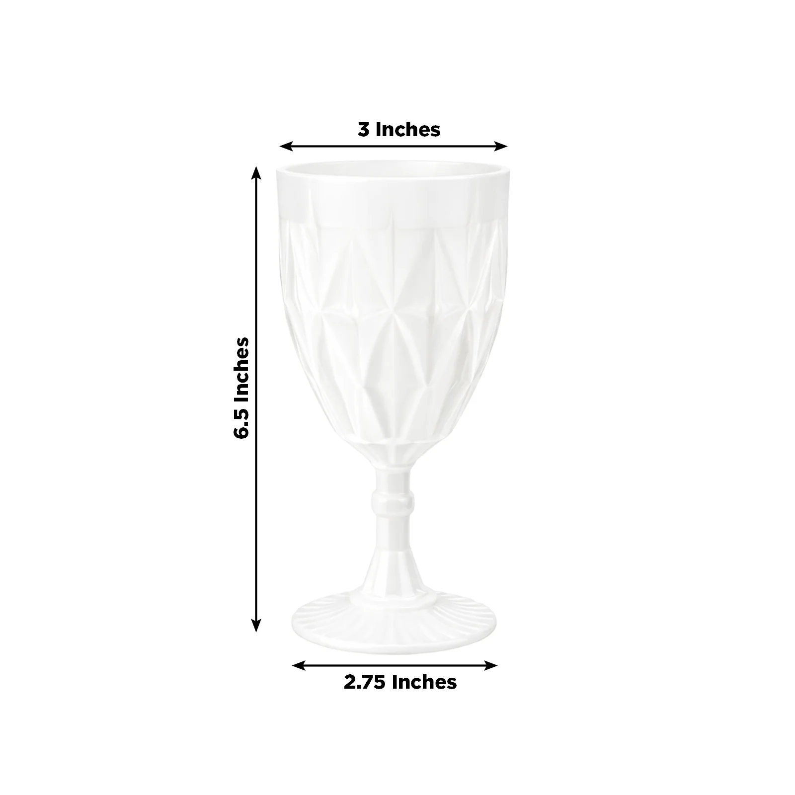12 Pack Vintage Diamond Cut Plastic Goblets – Pearl White 11oz Reusable Wine & Beverage Glasses - Image 3