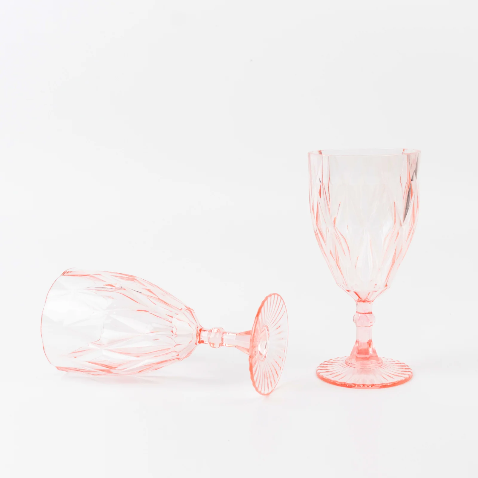 12 Pack Vintage Diamond Cut Plastic Goblets – Blush 11oz Reusable Wine & Beverage Glasses - Image 2