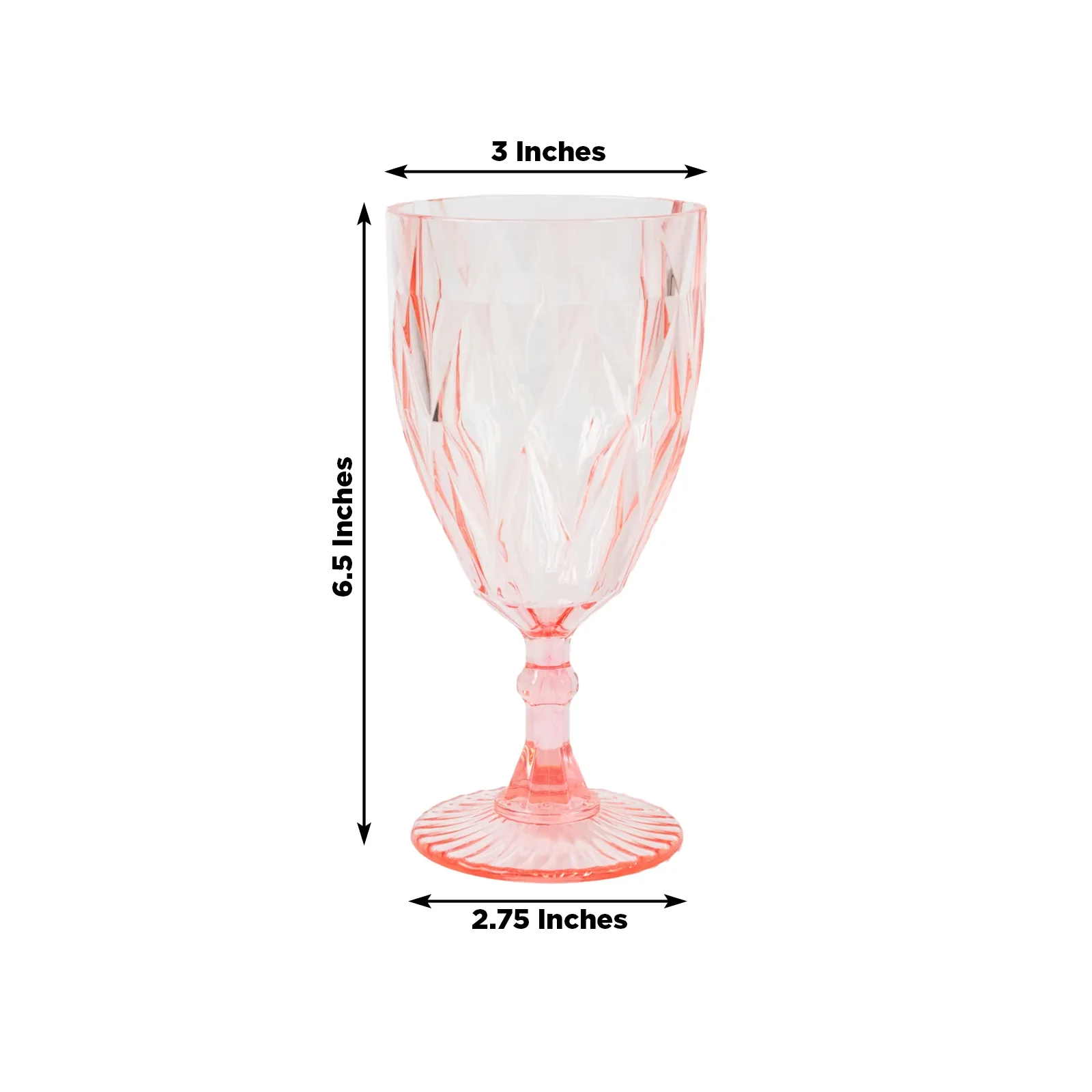 12 Pack Vintage Diamond Cut Plastic Goblets – Blush 11oz Reusable Wine & Beverage Glasses - Image 3
