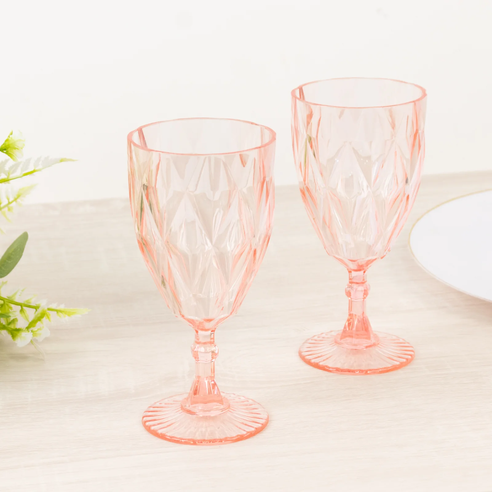 12 Pack Vintage Diamond Cut Plastic Goblets – Blush 11oz Reusable Wine & Beverage Glasses - Image 8