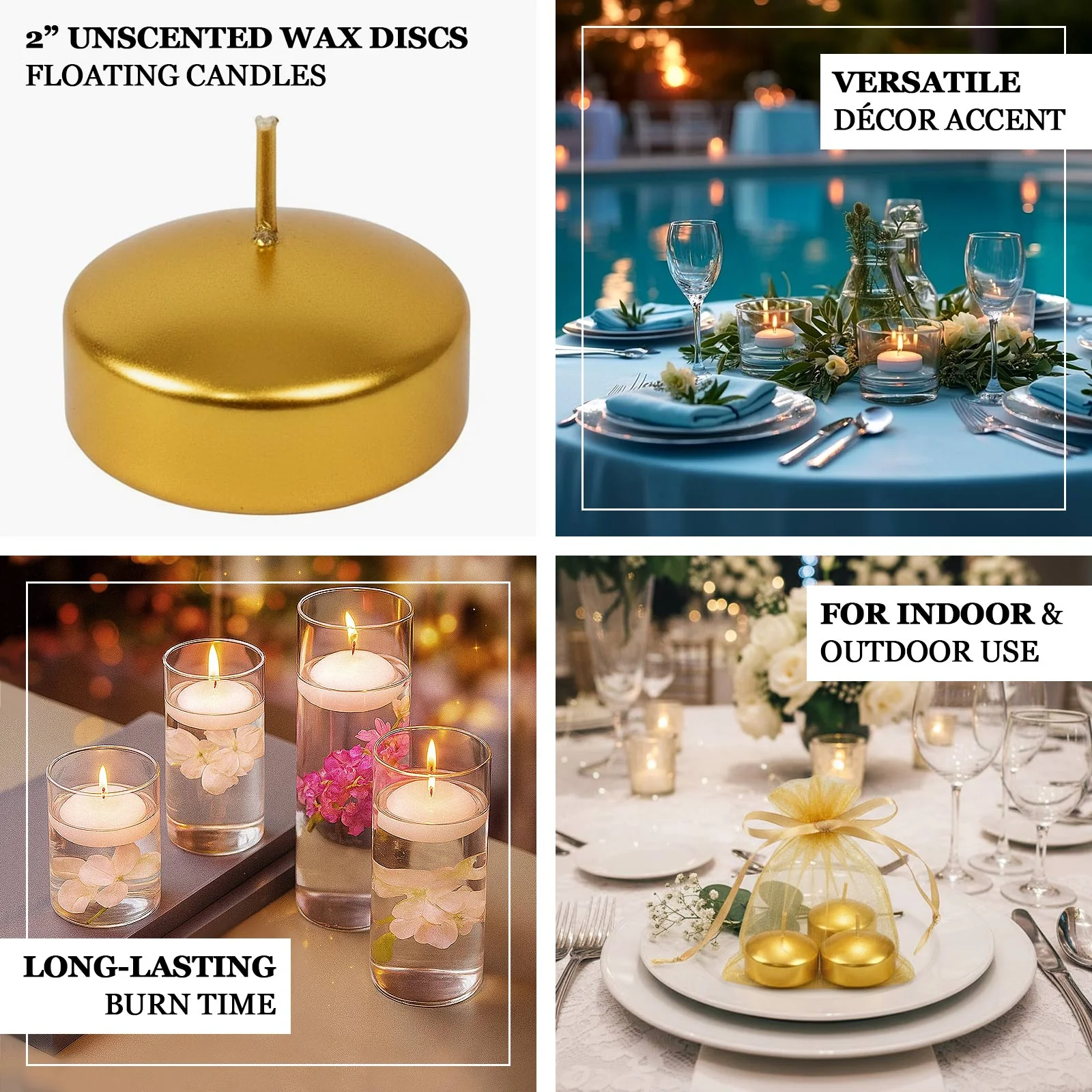 12 Pack 2" White Floating Candles – Unscented Dripless Long-Lasting Disc Wax Candles for Weddings & Table Décor - Image 3