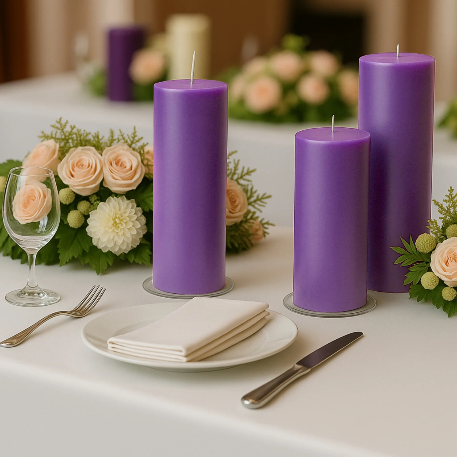 6-Pack Unscented Dripless Pillar Candles – 3"x9" Purple Paraffin Wax with Smokeless Cotton Wicks, Clean & Long-Lasting 90-Hour Burn - Image 2