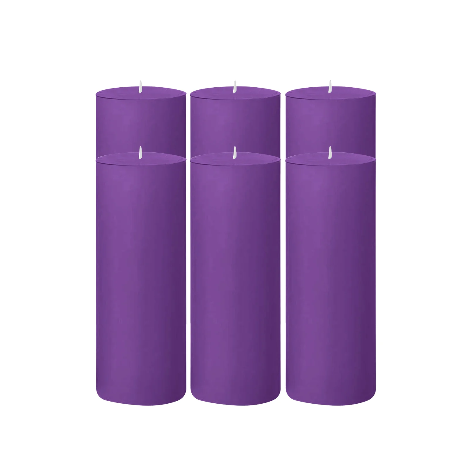 6-Pack Unscented Dripless Pillar Candles – 3"x9" Purple Paraffin Wax with Smokeless Cotton Wicks, Clean & Long-Lasting 90-Hour Burn - Image 6
