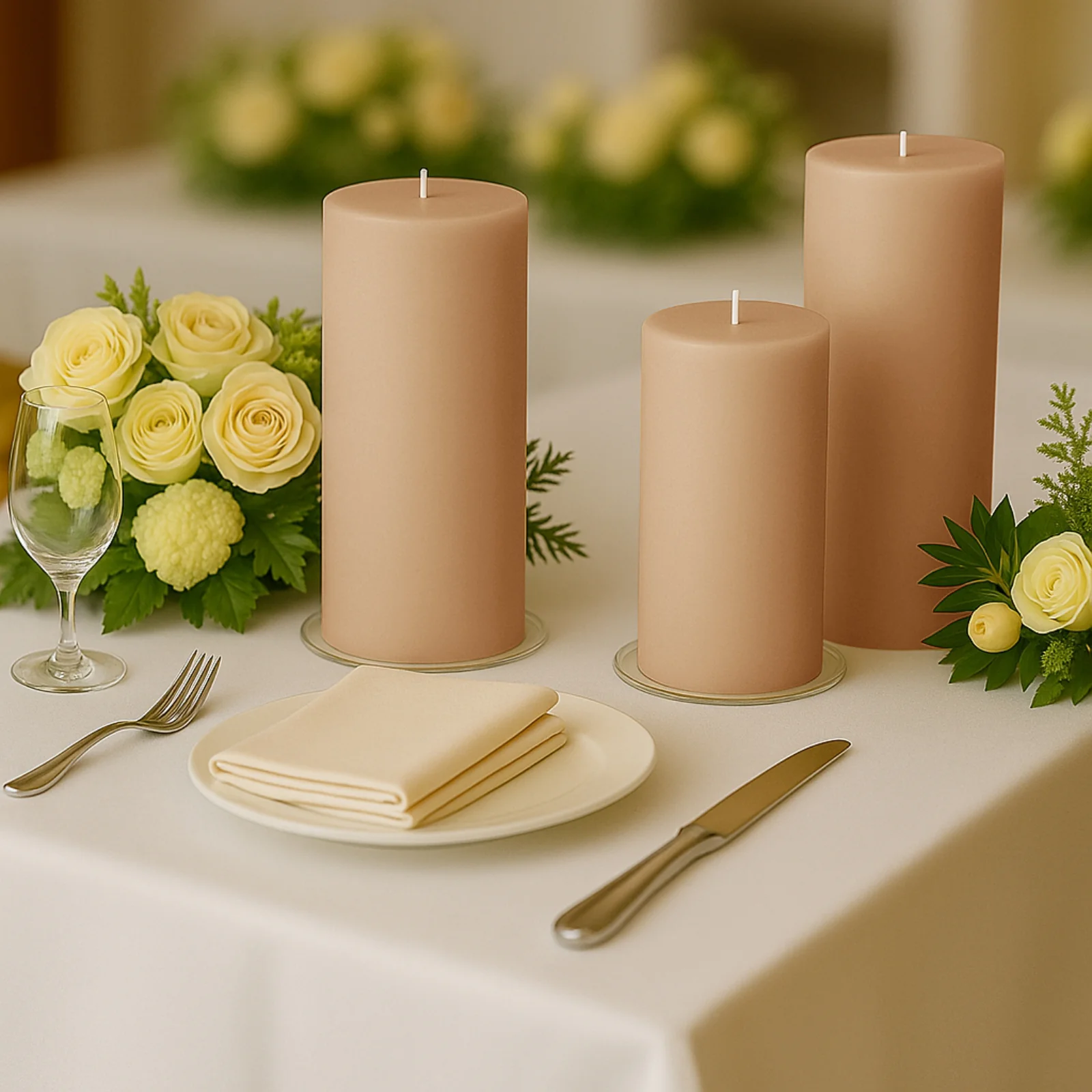 6-Pack Unscented Dripless Pillar Candles – 3"x9" Beige Paraffin Wax with Smokeless Cotton Wicks, Clean & Long-Lasting 90-Hour Burn - Image 2
