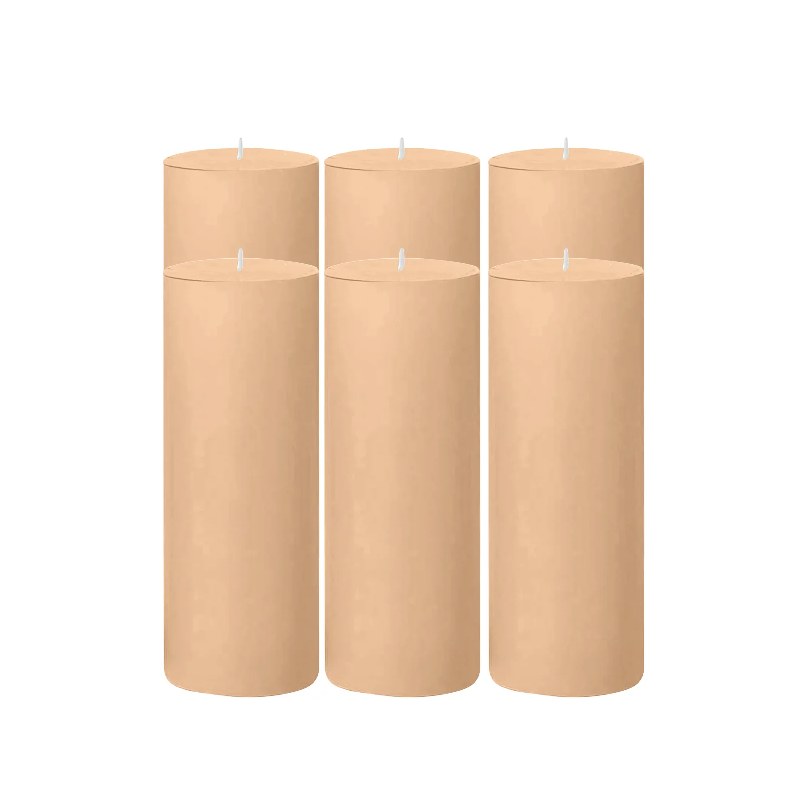 6-Pack Unscented Dripless Pillar Candles – 3"x9" Beige Paraffin Wax with Smokeless Cotton Wicks, Clean & Long-Lasting 90-Hour Burn - Image 6