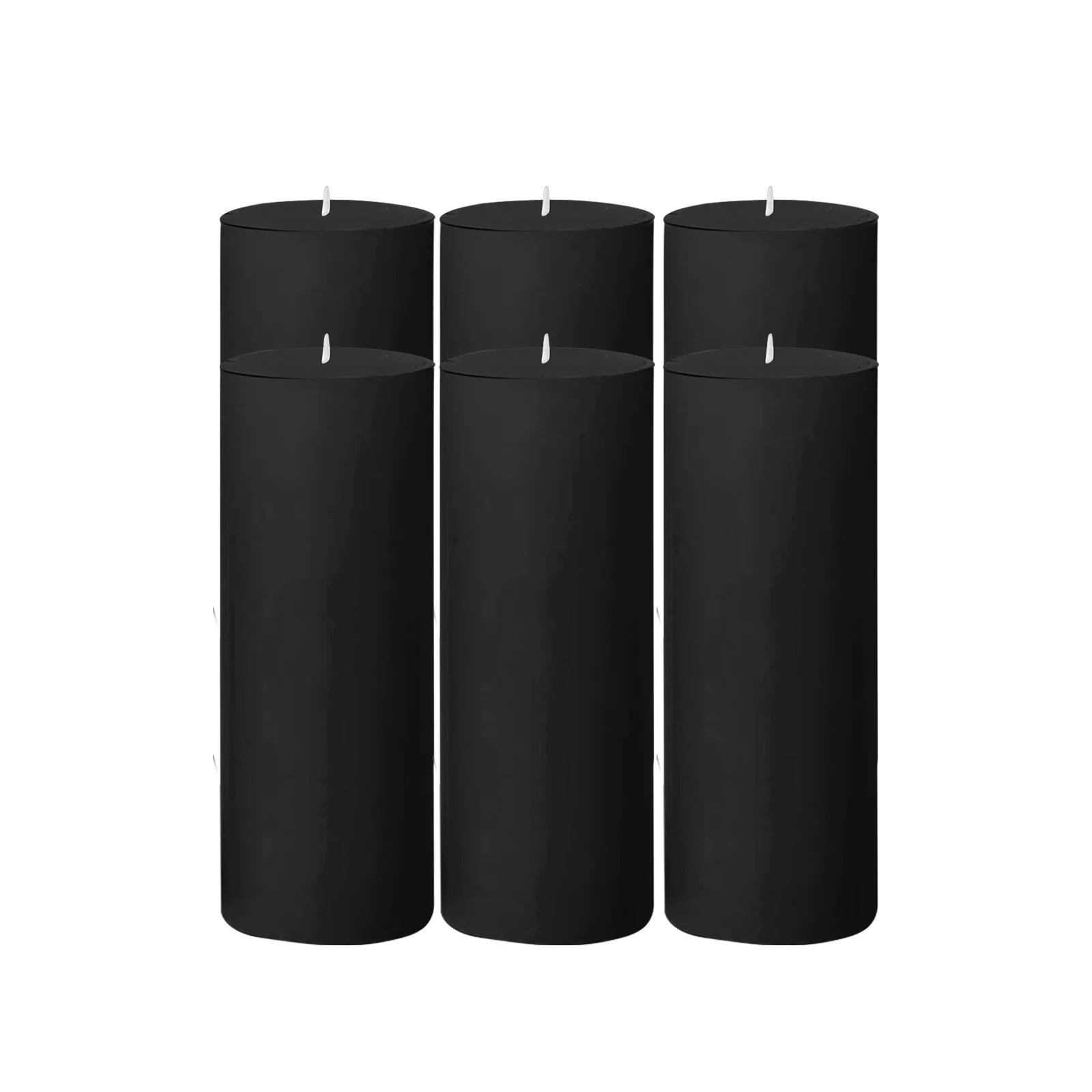 6-Pack Unscented Dripless Pillar Candles – 3"x9" Black Paraffin Wax with Smokeless Cotton Wicks, Clean & Long-Lasting 90-Hour Burn - Image 6