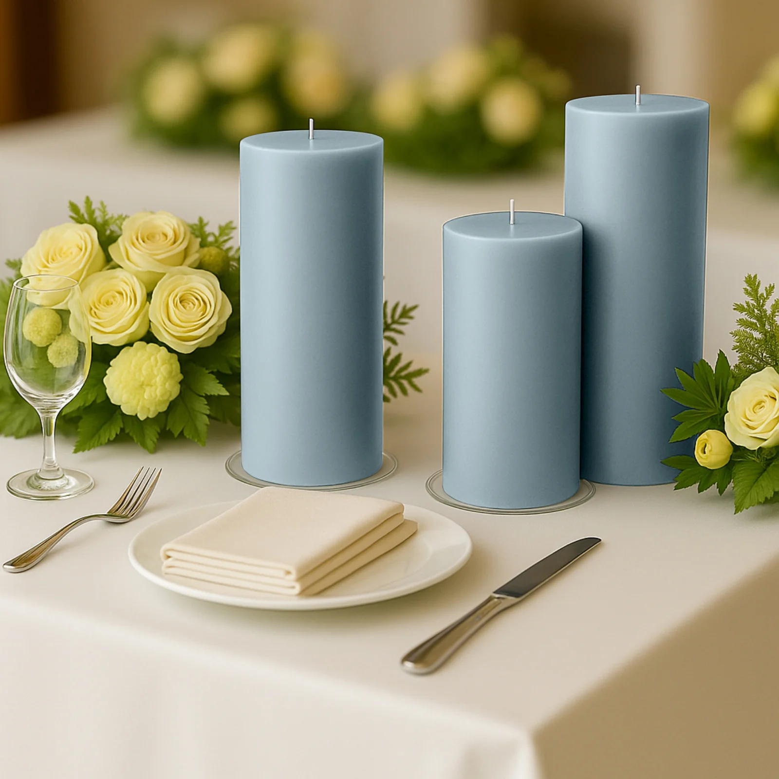 6-Pack Unscented Dripless Pillar Candles – 3"x9" Dusty Blue Paraffin Wax with Smokeless Cotton Wicks, Clean & Long-Lasting 90-Hour Burn - Image 2